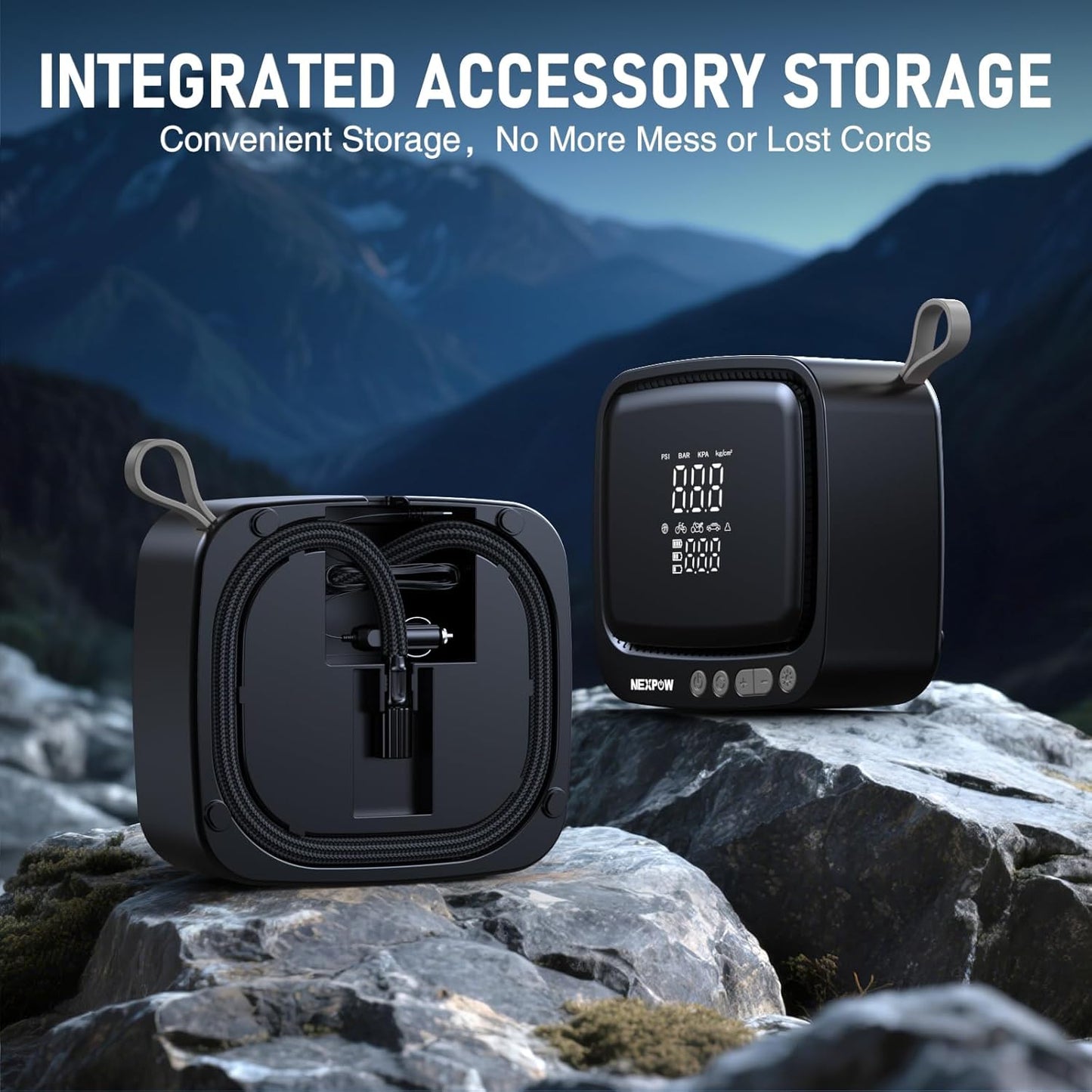 NEXPOW Tire Inflator Portable Air Compressor, 180 PSI Cordless Air Pump for Car Tires with Digital Pressure Gauge & Auto Shut-Off, Air Compressor Portable for Car, Motorcycle, Bicycle, Ball, Gray