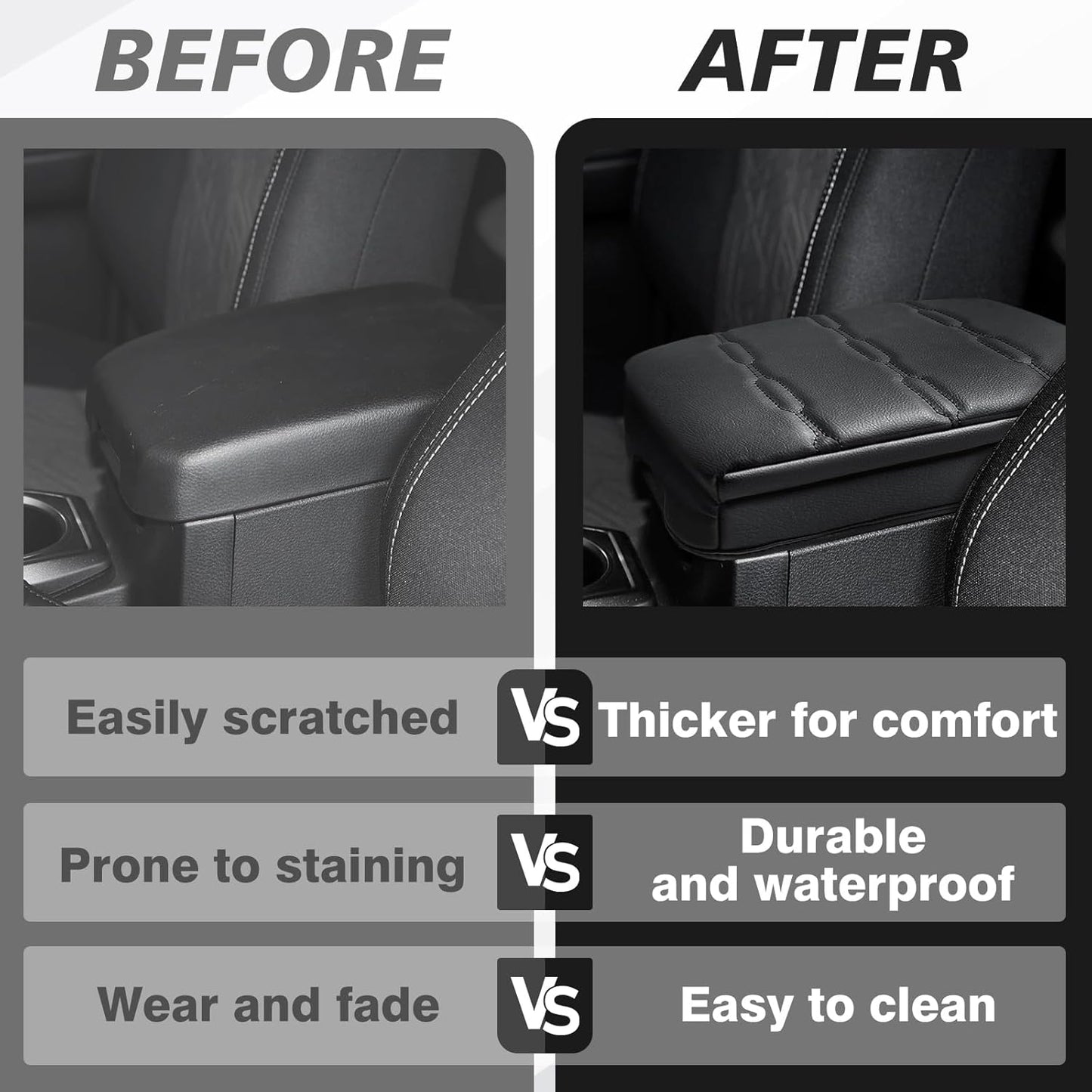 Muslogy Center Console Armrest Cover Compatible with Toyota Tacoma 2016-2023 Comfort Armrest Pad Arm Rest Cushion Vegan Leather Protector 1-Inch Extra Thick