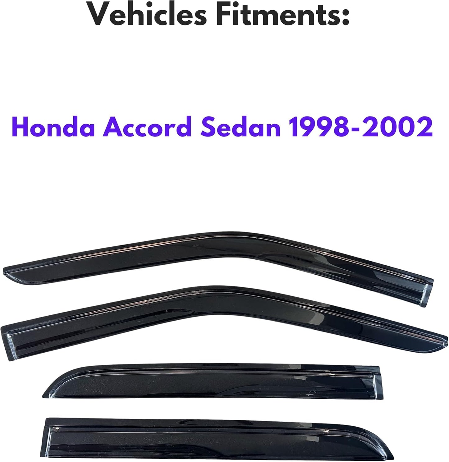 KPY Window Visor Compatible with Honda Accord Sedan 1998-2002, 4PC Rain Guard Side Window Vent Deflectors Tape-On Mugen Style, 1998 1999 2000 2001 2002