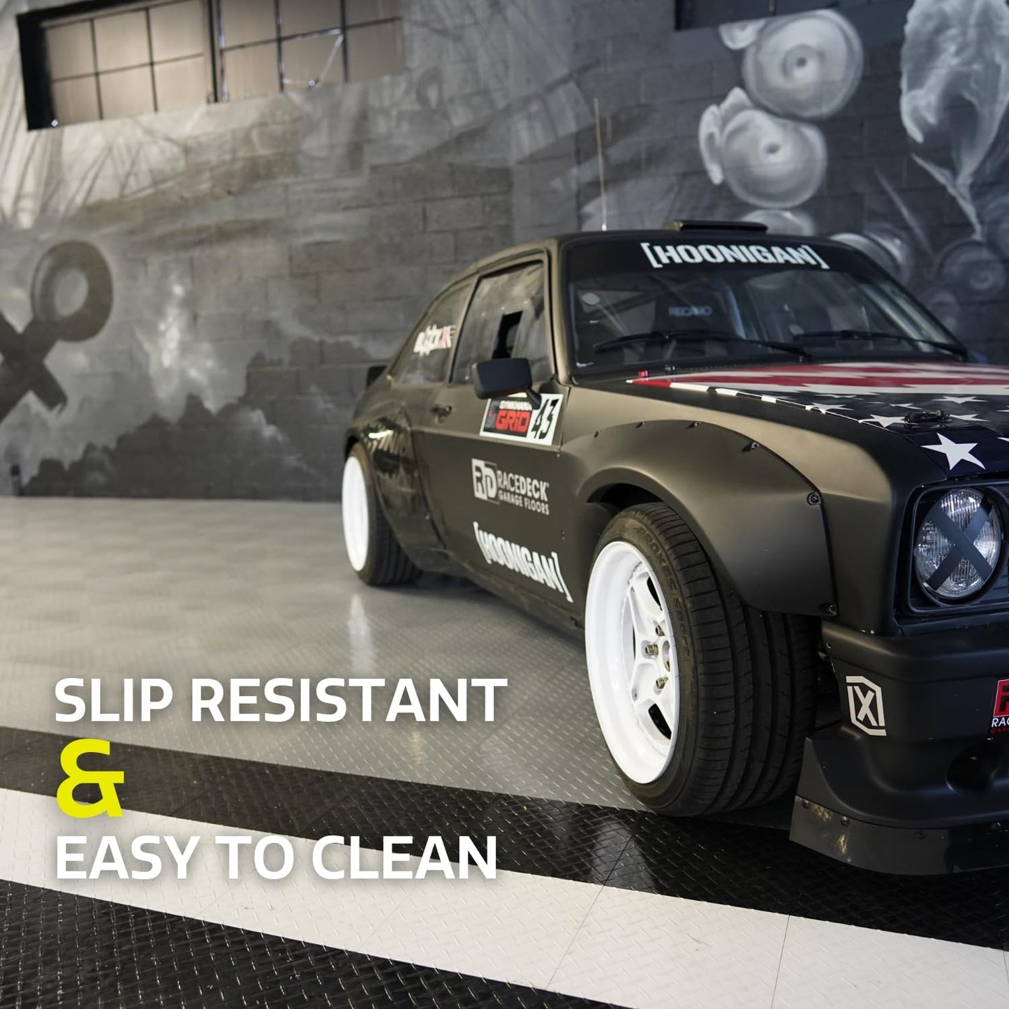 Big Floors RaceDeck Diamond Plate Design, Durable Interlocking Modular Garage Flooring Tile (Beige, 24 Pack of 12 x 12" Tiles)