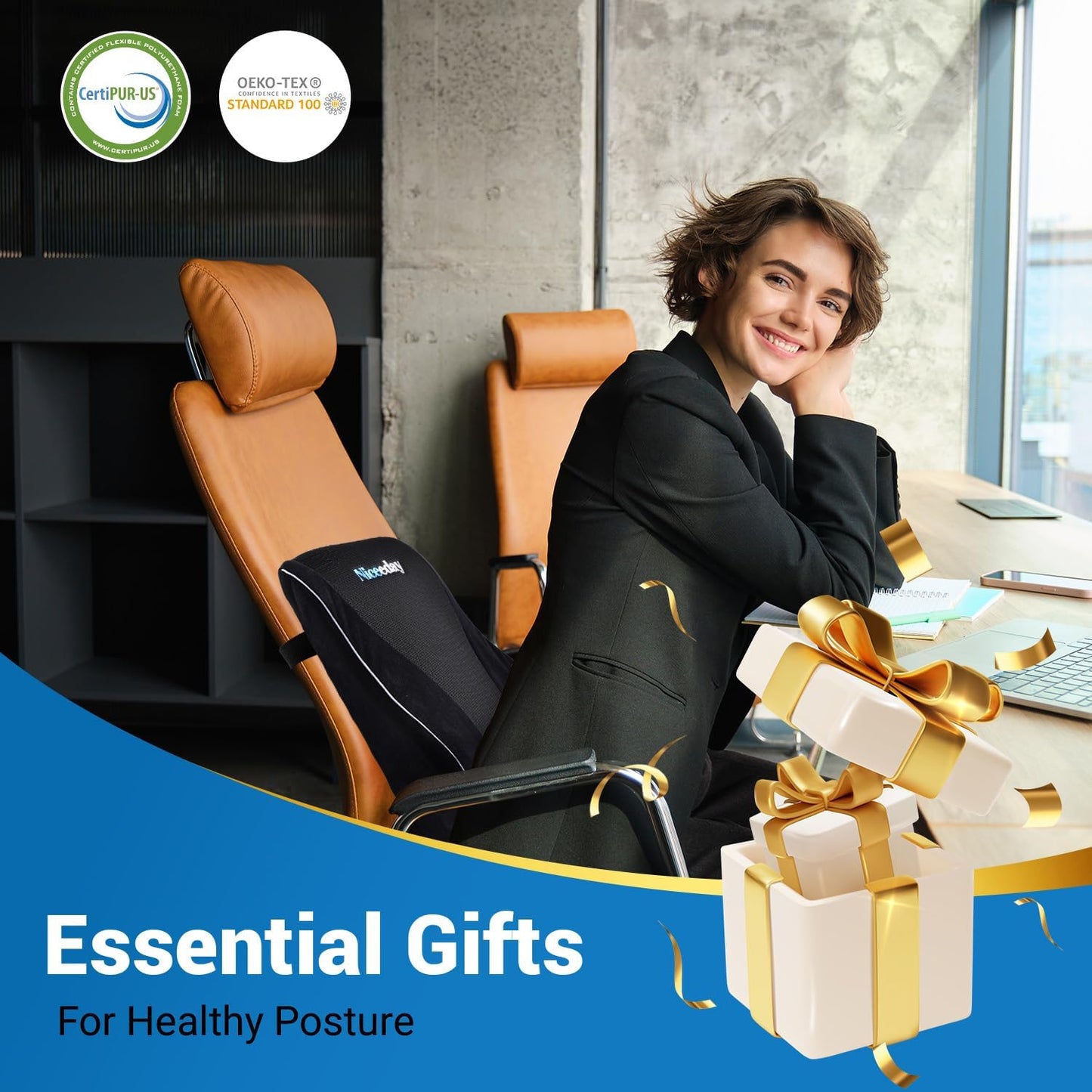 Lumbar Support Pillow for Office Chair Car, Gaming Chair Lower Back Pain Relief Memory Foam Cushion with Greeting Card,3D Mesh Cover Ergonomic Back Rest, Birthday Gift Father‘s Day Gifts for Dad