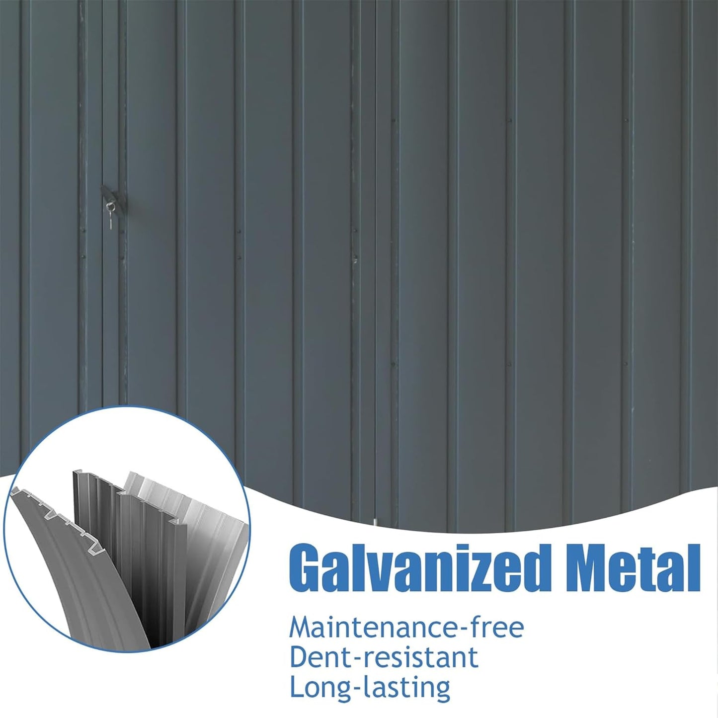 IKERY Extra - Large Galvanized Steel Storage Shed - 11' x 12.5' with Windows and Lock, Garden and Utility Tool Shed for Backyard and Patio, Dark Gray