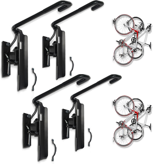 Swivel Bike Wall Mount- 4 Pack Garage Wall Mount Hangers, Space-Saving Swivel Design for Bikes, load capacity up to 66 lbs for garage or indoor storage and organization