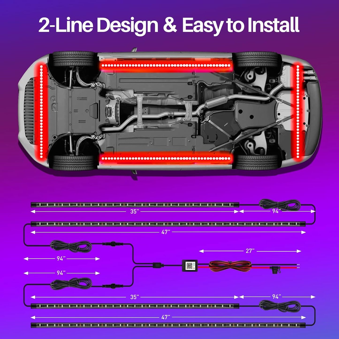 Underglow Kit for Car, Car Led Underglow Lights for Trucks with App and Remote Control, 16 Million RGB Colors, 29 Preset Modes, Music & DIY Mode, Under Car Led Lights Exterior for SUVs, Trucks, DV 12V