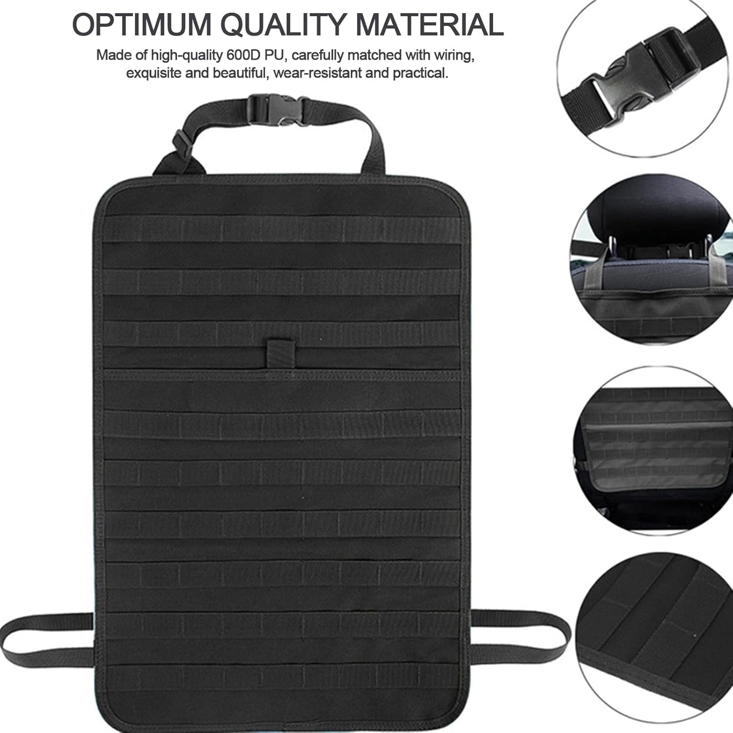 Universal Tactical Seat Back Organizer Vehicle Molle Panel Organizer Storage Bag with 5 Detachable Molle Pouch for All Vehicel Such as Jeep,Truck,SUV, Car, Ford,Chevy etc