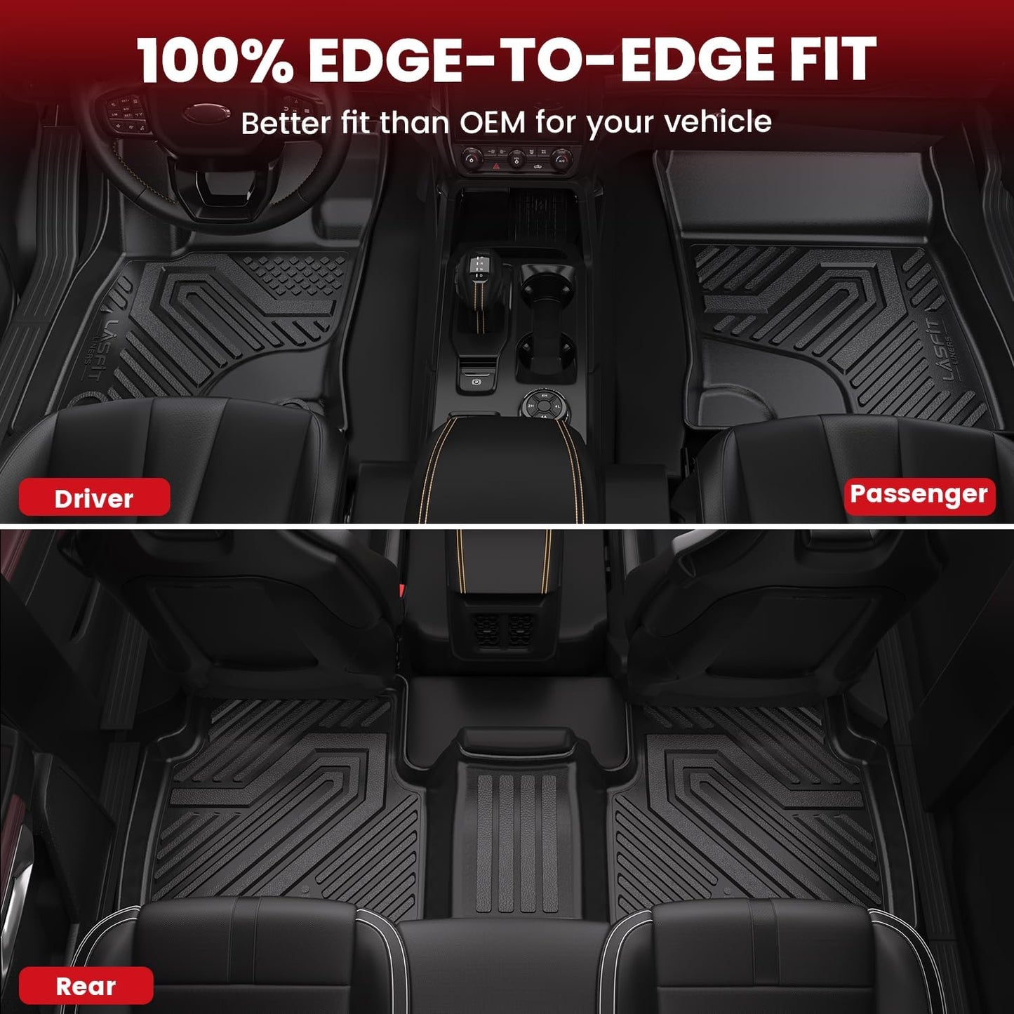 LASFIT Floor Mats and Cargo Liner for Ford Escape Gasoline 2020-2025(NOT for Hybrid Models) All Weather Protector TPE Custom Fit Car Floor Liners, 1st & 2nd Row & Trunk Set, 4PCS Black