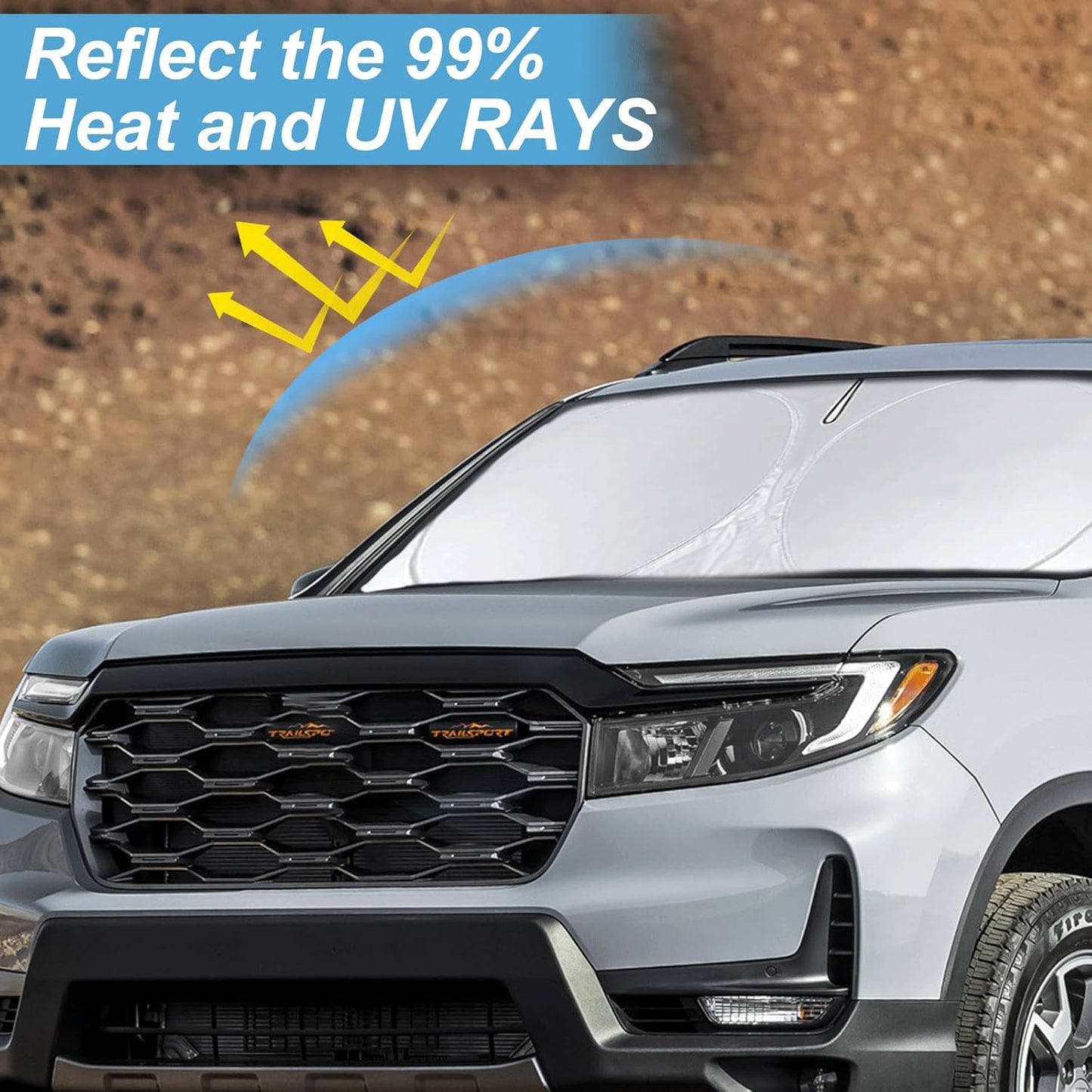 Custom Fit Passport Windshield Sunshade for 2019-2024 2025 Honda Passport, Sport, EX-L, Touring, Eliten, SUV Accessories Front Window Shades Cover for Windshield Sun Visor Protector 210T Reflector