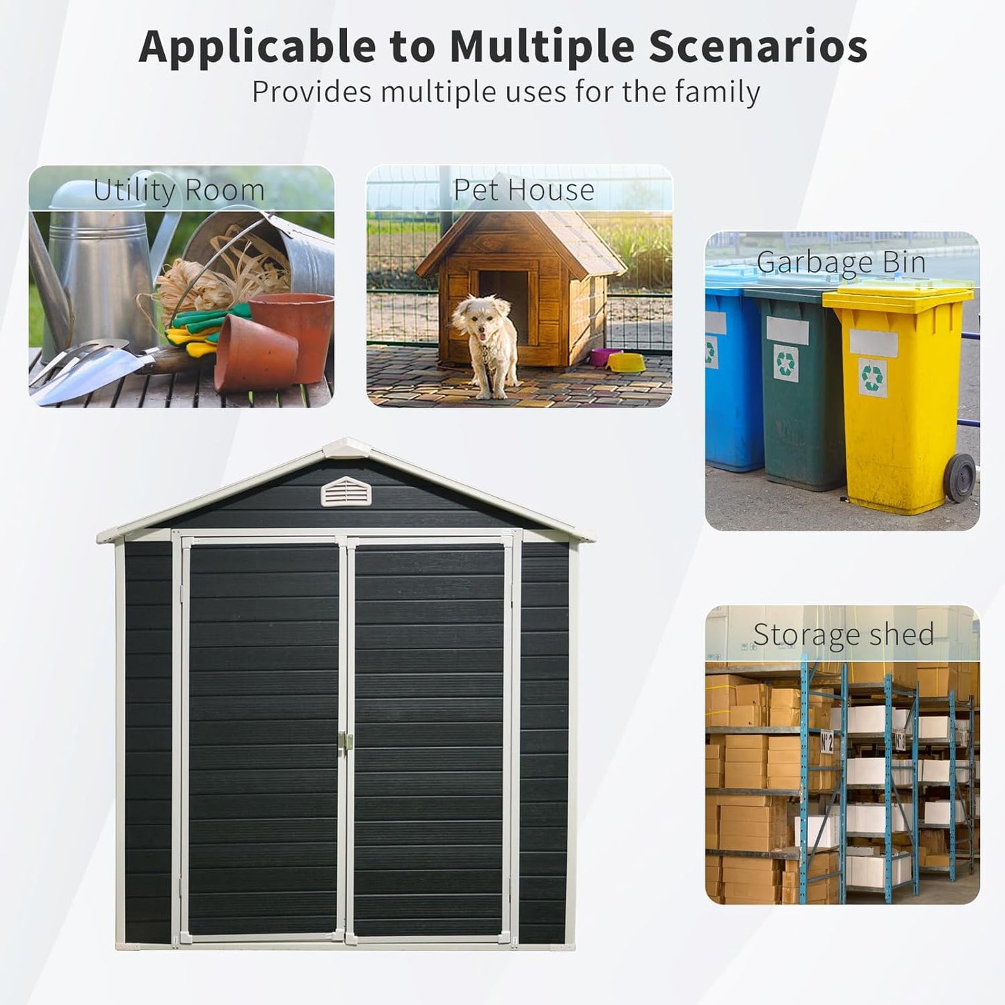 6x8 FT Outdoor Storage Shed, Resin Garden Shed with Thick Floor, Plastic Storage Shed with Window, Waterproof Outside Tool Shed with Lockable Hinged Doors for Backyard, Patio, Lawn, Black