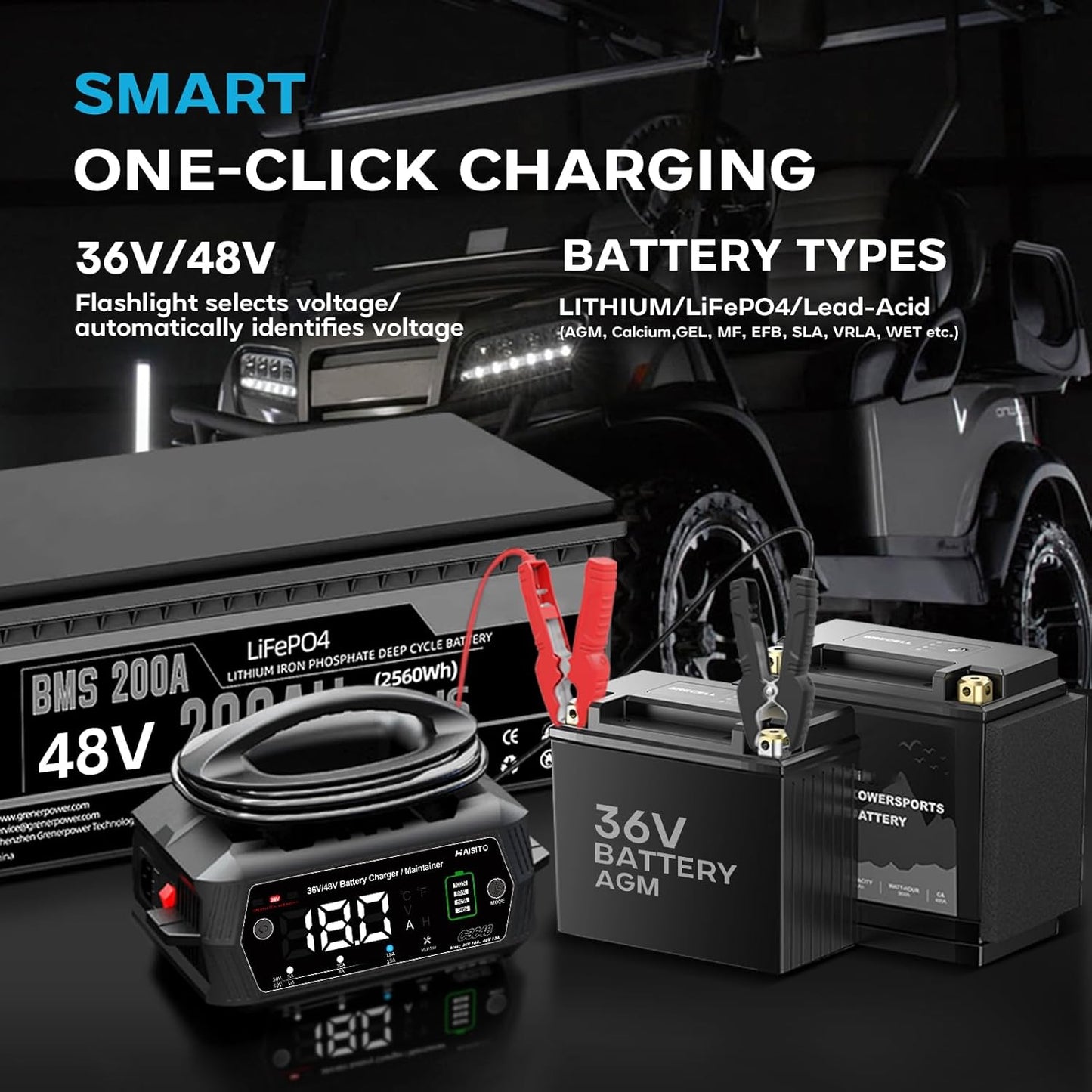 Golf cart Battery Charger, 36V 18A and 48V 13A Trickle Battery Charger,36 Volt Golf Cart Charger,for Club Car,EZGO & Yamaha,Lithium,LiFePO4,Lead-Acid AGM/Gel/SLA..BatteryCharger,Crowfoot Plug