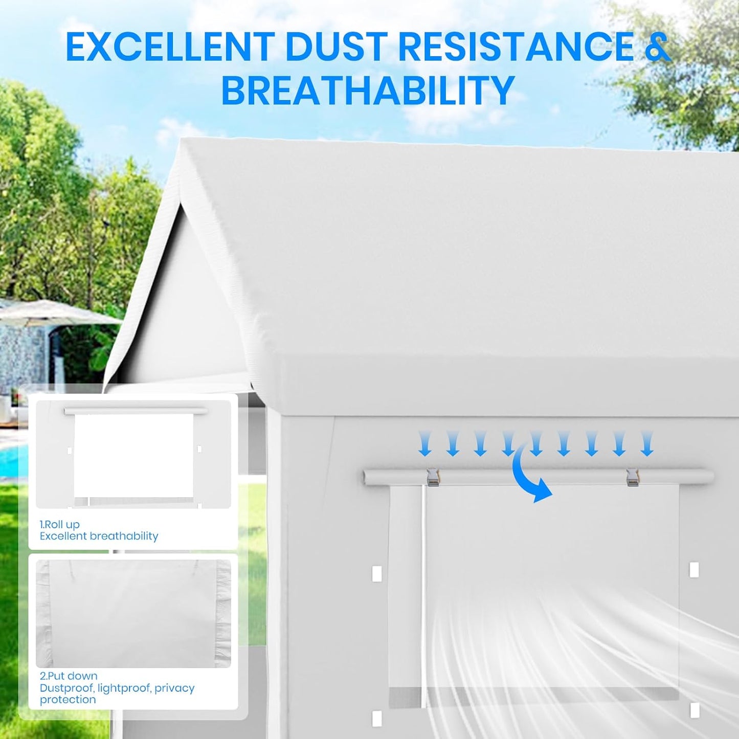 Carport 12x20 FT Heavy Duty, Outdoor Portable Garage with Removable Sidewalls & Doors, Waterproof, UV-Resistant Canopy Shelter for Vehicles, Boats, RVs, Trucks, All-Season Car Port,White