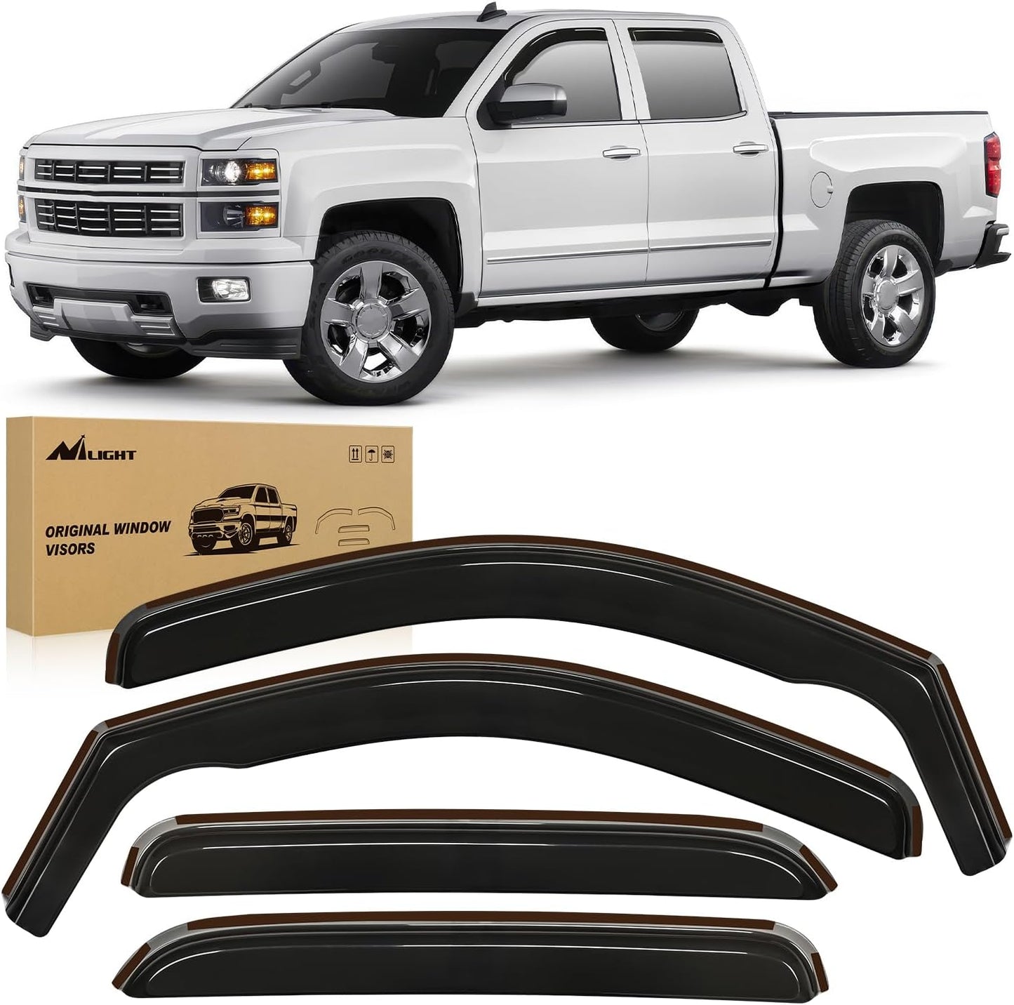Nilight Window Visor Compatible with Chevy Silverado 1500/Avalanche 2007 2008 2009 2010 2011 2012 2013 GMC Sierra 1500/Silverado/Sierra 2500-3500HD Crew Cab Yukon XL in Channel Rain Guards