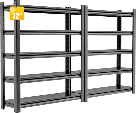 2 Set Garage Shelving Unit 72" H3000bls Heavy Duty Storage Shelves Easy Assembly 5 Tier Adjustable Metal Steel Utility Shelf Rack