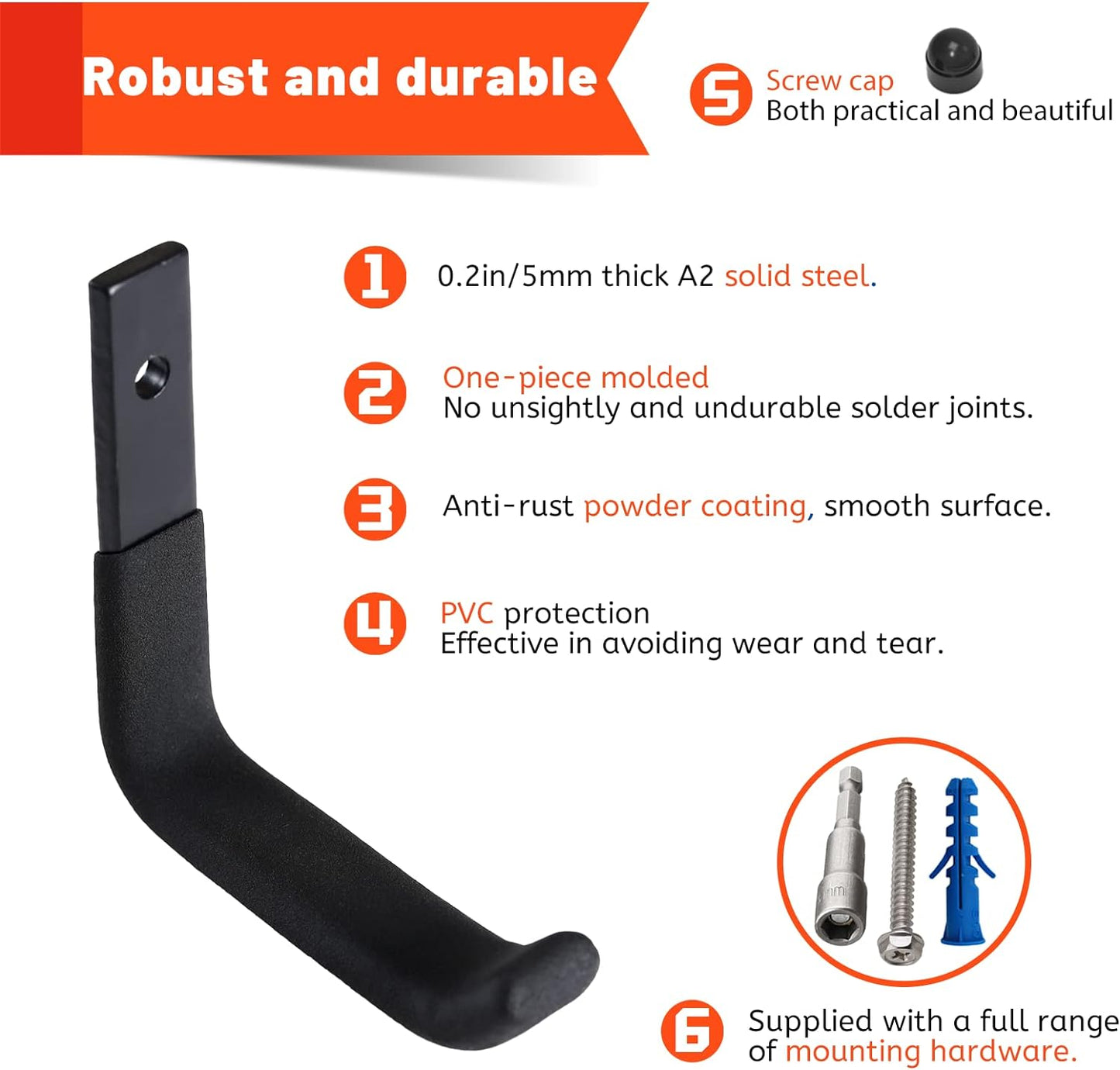 4 Pack Garage Storage Hooks, Ladder Hangers, Steel Wall Mount Hooks, Utility Hooks for Hanging Heavy Duty Shed Tools, Ropes, Garden Hoses, Shovel, Bulk Items, etc.（88lbs, 4Inch）