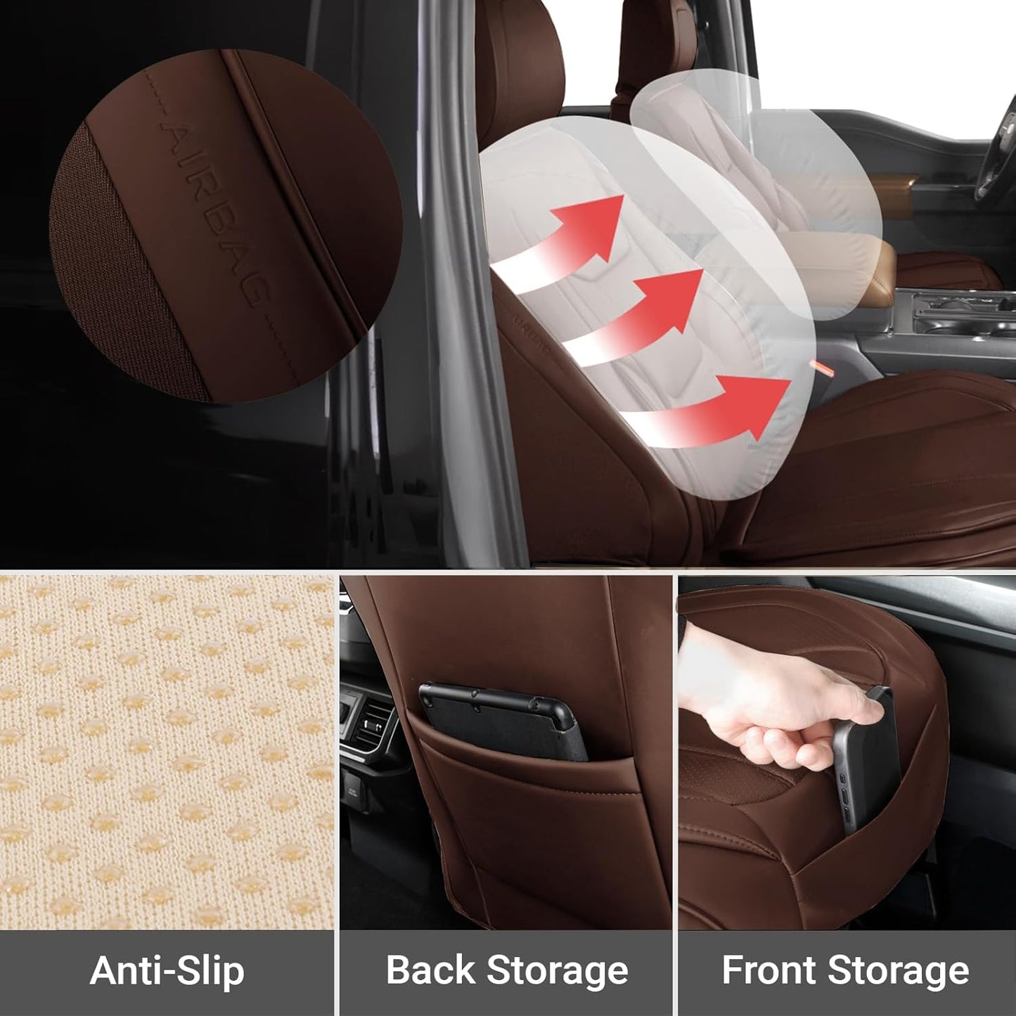 Coverland Custom Car Seat Covers Compatible with 2007-2013 Tundra Regular Cab, CrewMax - Premium Leather Non-Slip Memory Foam Waterproof Protector Front Seat-Dark Brown [See Size Chart-Size A36]