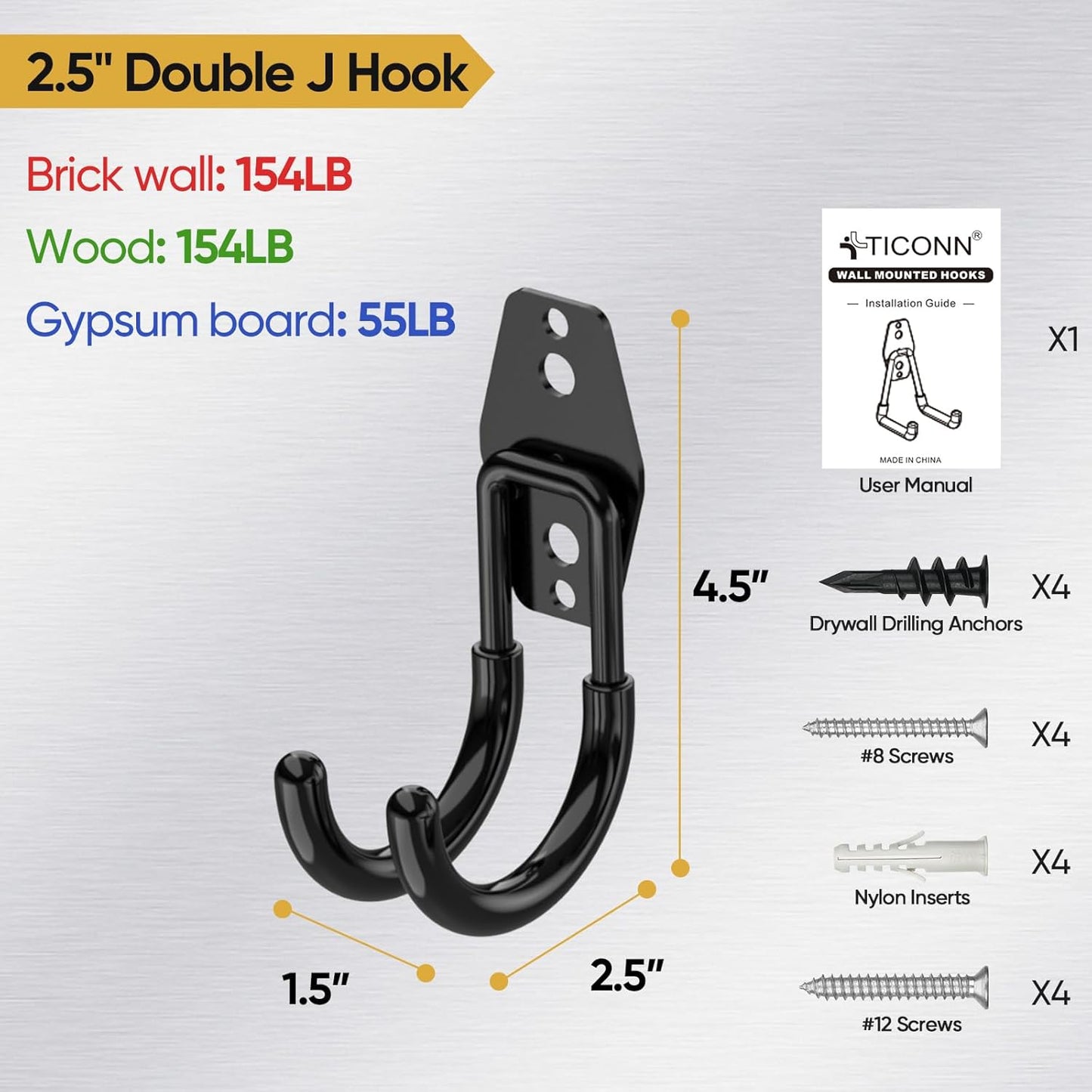 TICONN 2 Pack Heavy Duty Garage Hooks, Steel Utility Wall Storage Hooks, Wall Mount Hanger Organizer for Ladders, Bikes, Tools, Bulky Items (Small, Orange Circular)