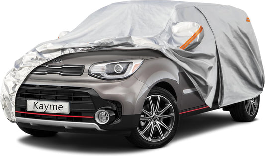 Kayme 6 Layers SUV Car Cover Custom Fit for Kia Soul (2009-2025) Waterproof All Weather for Automobiles, Outdoor Full Cover Rain Sun UV Protection.Silver