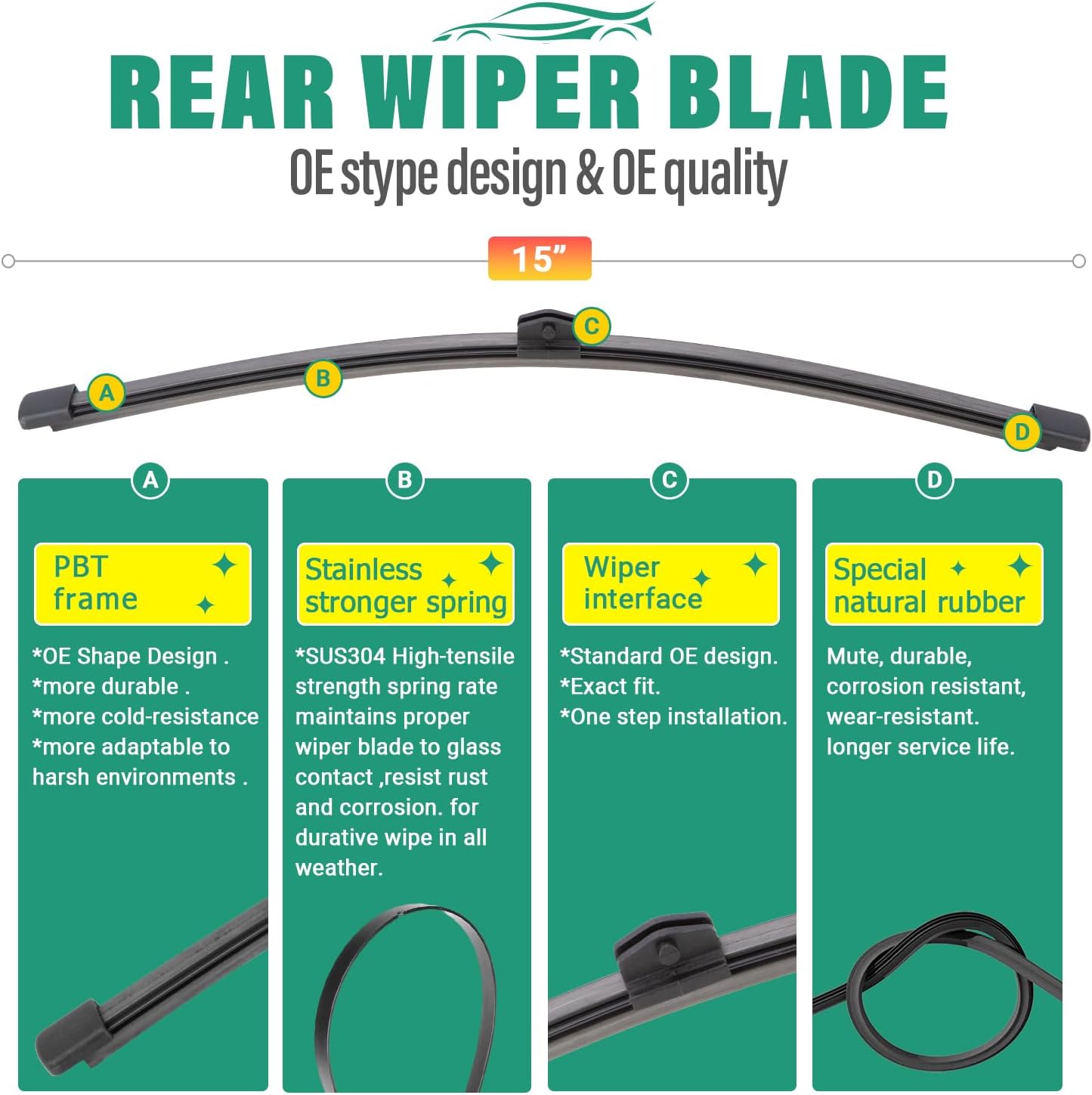 27" 20" 15" Windshield Wiper Blades Replacement for Audi Q7 SQ7 2016 2017 2018 2019 2020 2021 2022 2023 2024 Q 7 Premium All Weather Front Rear Wipers Set - OEM Quality (Pack of 3)