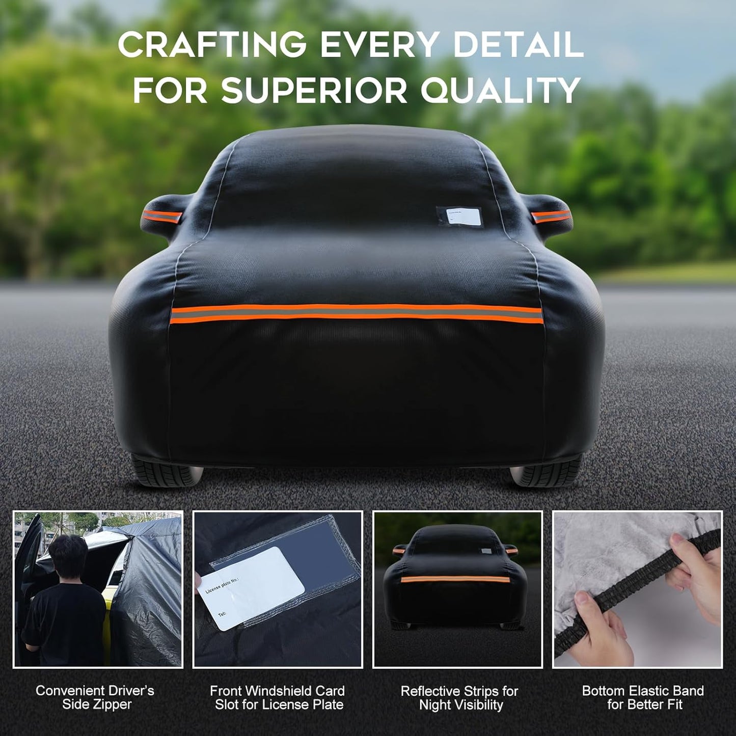 SUV Car Cover Waterproof All Weather for Automobiles，Outdoor Heavy Duty Full Exterior Covers with Zipper Door, Rain Sun Snow Dust UV Protection, Windproof Straps & Reflective Strips(Up to 189")