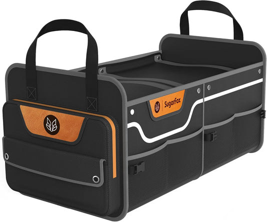 Foldable Waterproof Car Organizer with Non-Slip Traction Rope, 23.2”x13.8”x11.8” Heavy-Duty Trunk Organizer for SUV, Car Essentials List, Portable Vehicle Organizer,BLACK-M003