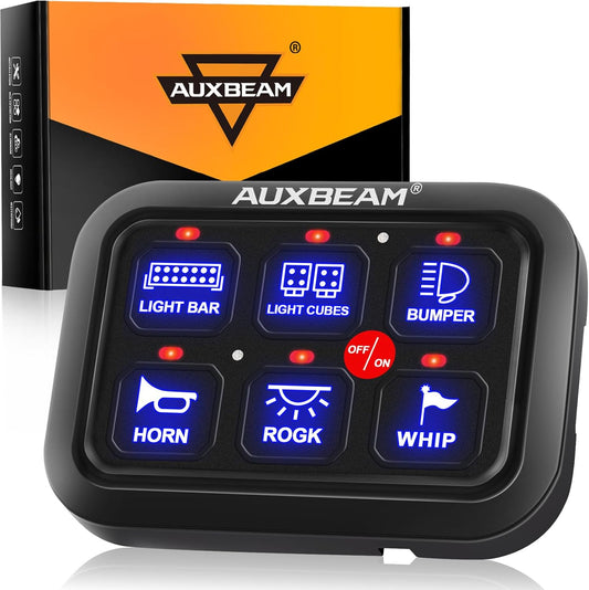 Auxbeam 6 Gang Switch Panel BC60 Universal Circuit Control Relay System Automatic Dimmable LED Switch Pod Touch Control Panel Switch Box for Car Truck Pickup Boat UTV SUV - Blue, 2 Years Warranty