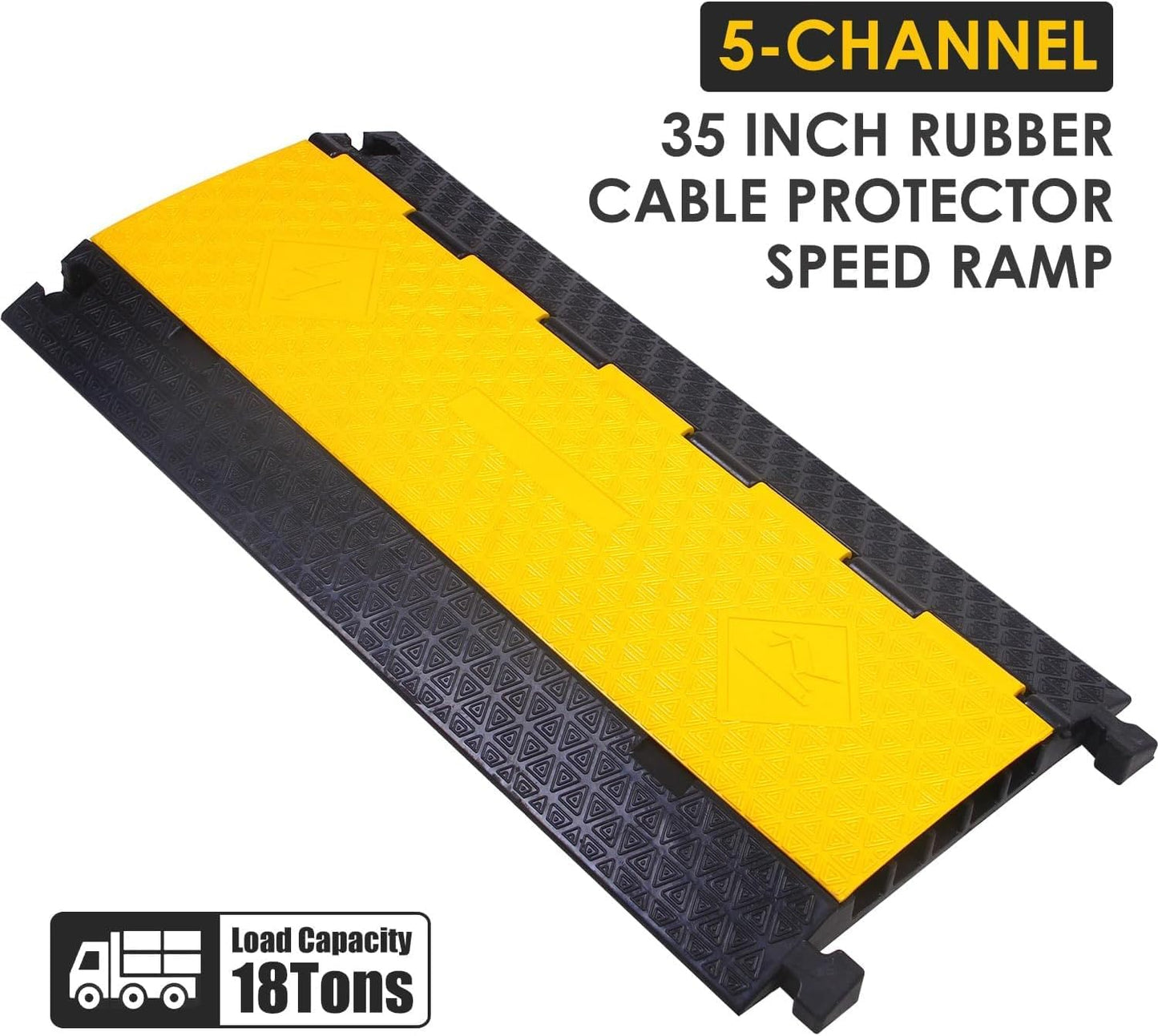 OrangeStar 2-Pack Rubber Cable Protector Ramp Heavy Duty 5-Channel Wire Cord Cover Ramps 18 Tons Load Capacity Traffic Speed Bumps for Driveway