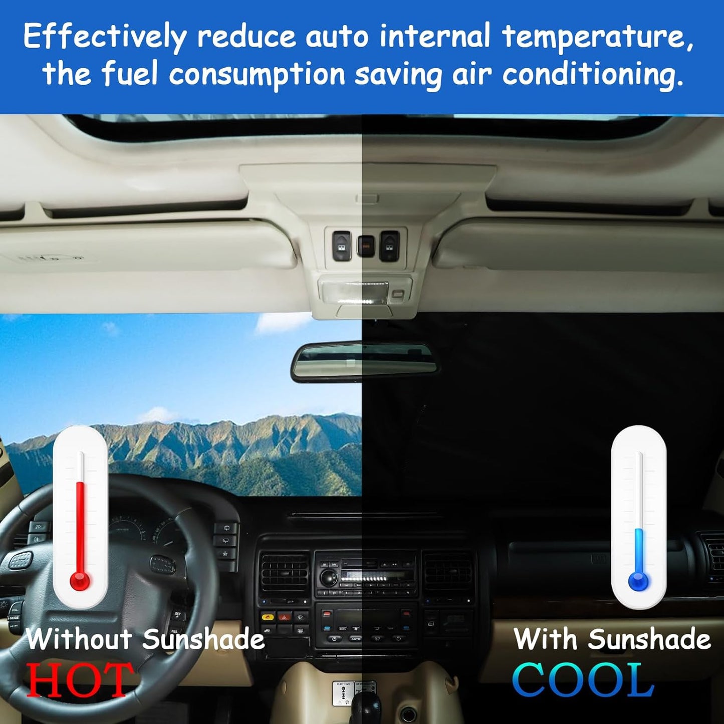 Windshield Sunshade Fit for Land Rover Discovery 2 LR2 1998-2003, Folding Car Sun Shade for Front Window, Auto Sun Protection Visors Blocks UV Rays and Keeps Vehicle Cool