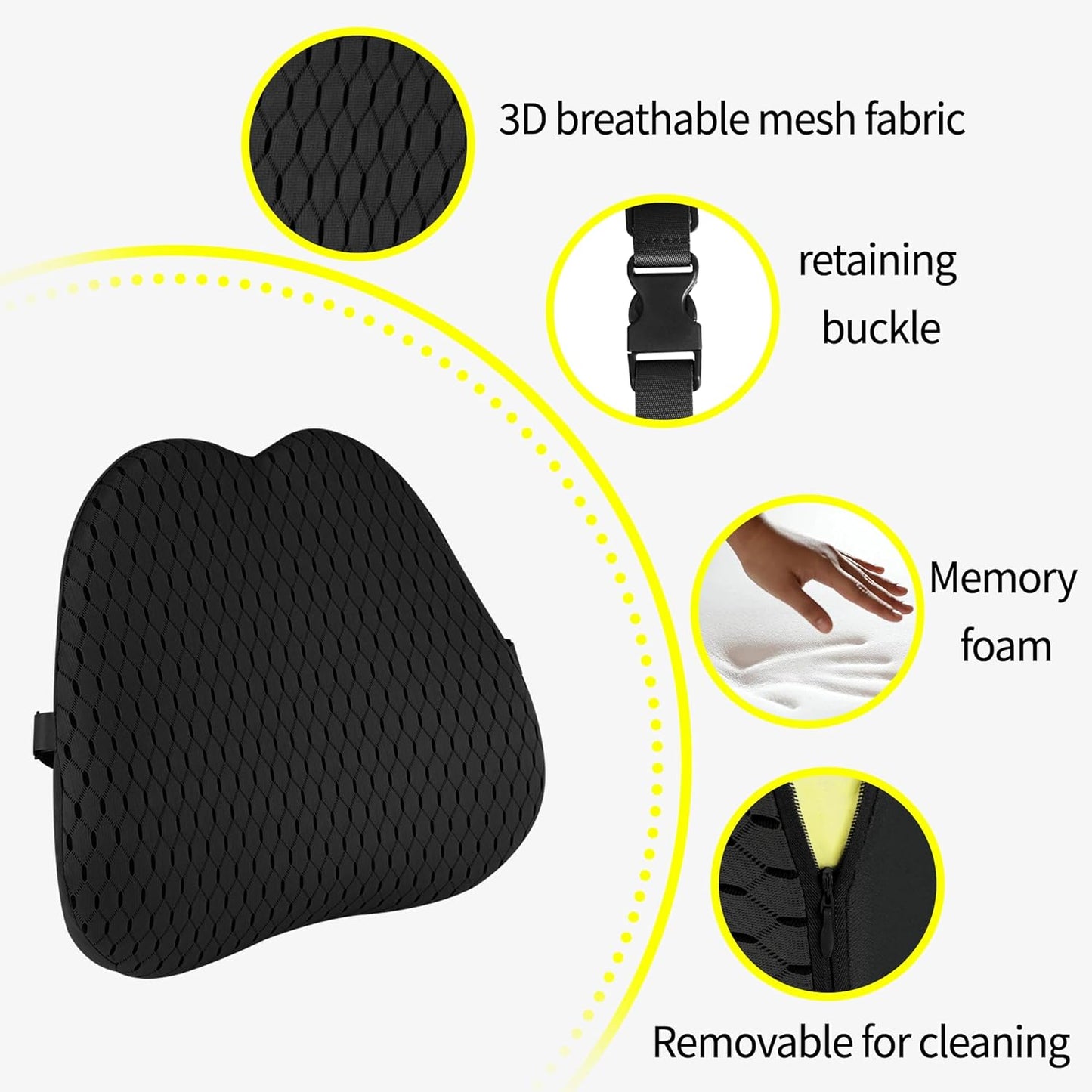 Lumbar Support Pillow for Office Chair,Memory Foam Back Lumbar Support Pillow,Relieve Back Pain,3D Breathable Fabric&Shoulder Strap Fixation,Back Support for Office Chair/Wheelchair/Car(Black)