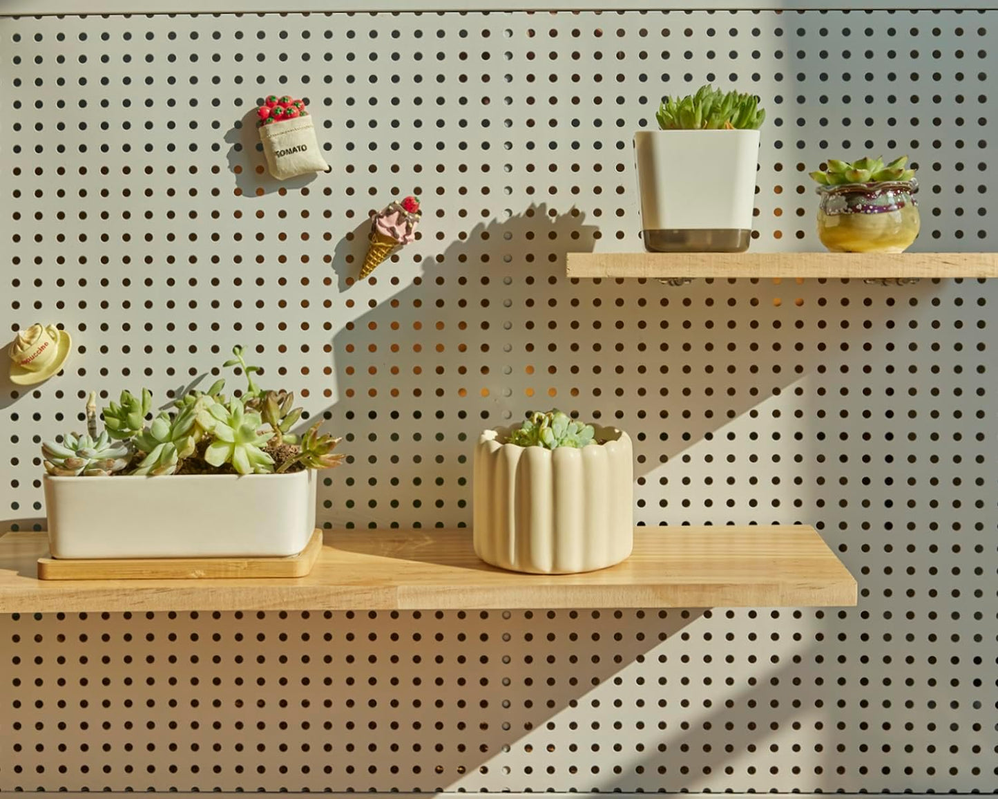 Shelves for PegBoard, Pine Wooden Pegboard Shelf Wall Organizer, Wooden Board for Walls Home, Garage Tool Storage, Office Organization, Kitchen, Craft Room,4 Pack