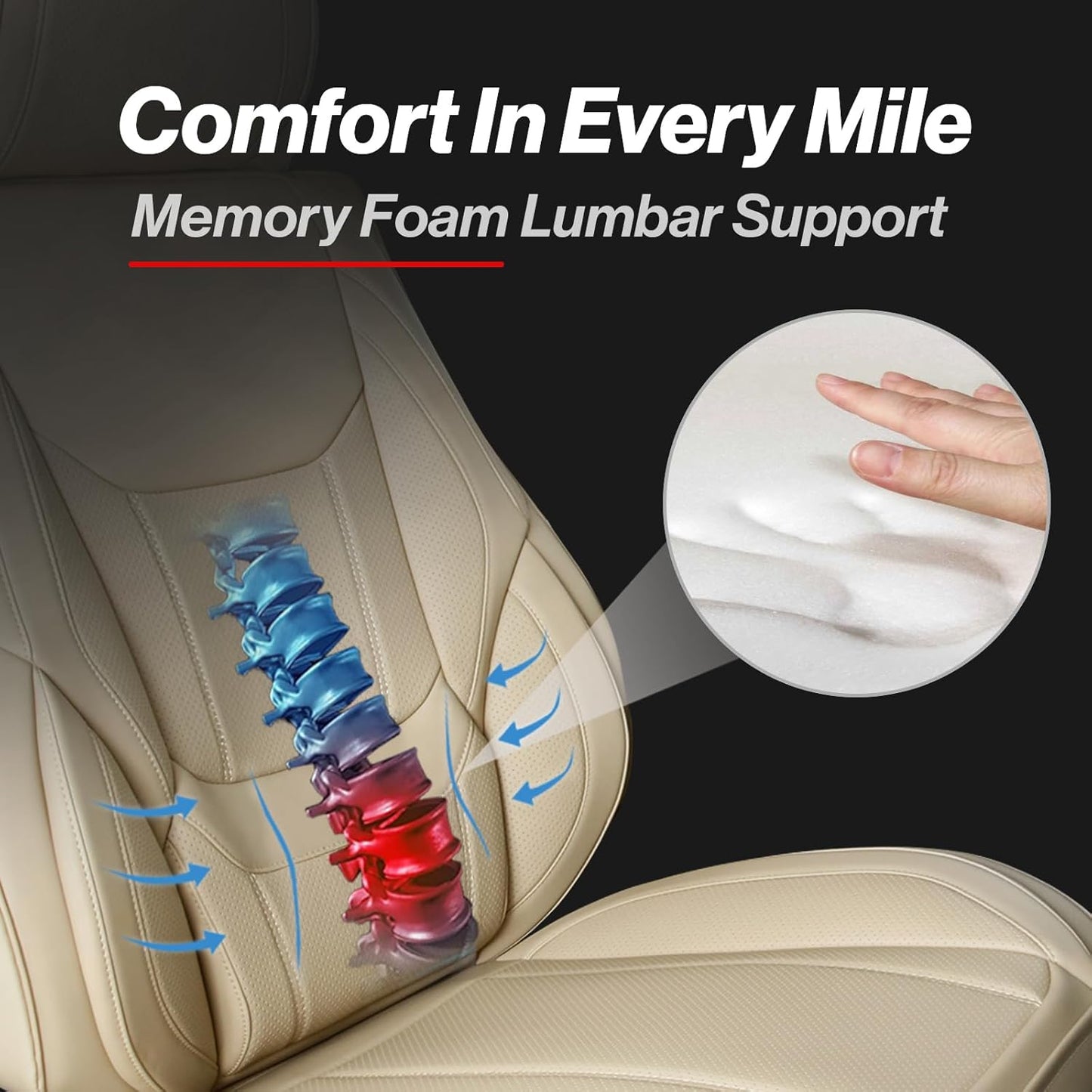 Coverland Custom Car Seat Covers Compatible with Ram 2500 Crew Cab - Premium Leather Non-Slip Memory Foam Waterproof Cover Custom Fit Interior Protector Full Set-Beige [See Size Chart-Size X141]