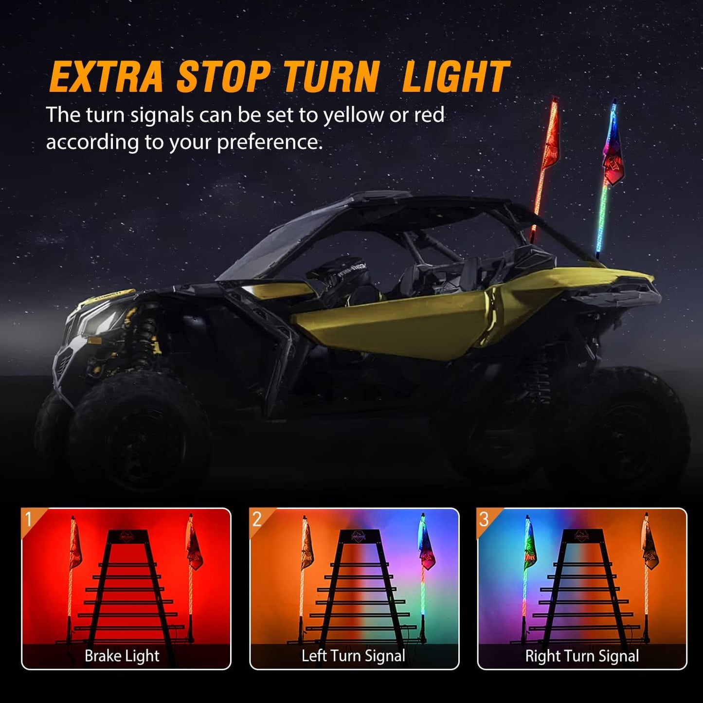 Nilight 2PCS 4FT RGB LED Whip Light with Spring Base Remote App Control w/DIY Chasing Patterns Turn Signal & Brake Lights for ATV UTV Polaris RZR Can-am Dune Buggy Jeep