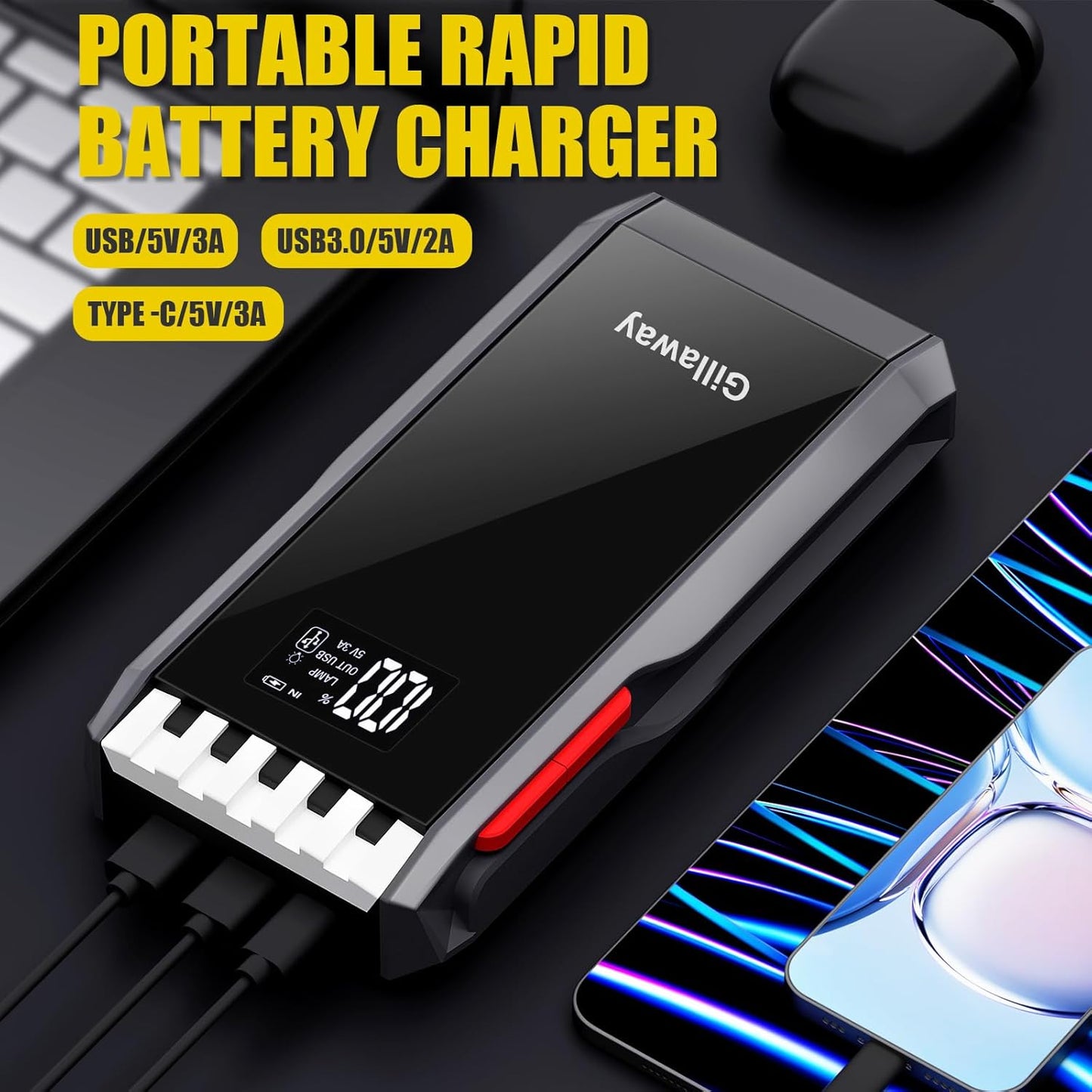 Jump Starter Battery Pack, 4500A Peak Car Battery Charger Jump Starter for Up to 10.0L Gas or 8.0L Diesel Engine,12V Car Jumper Starter Portable with Full LCD Screen (4500A)