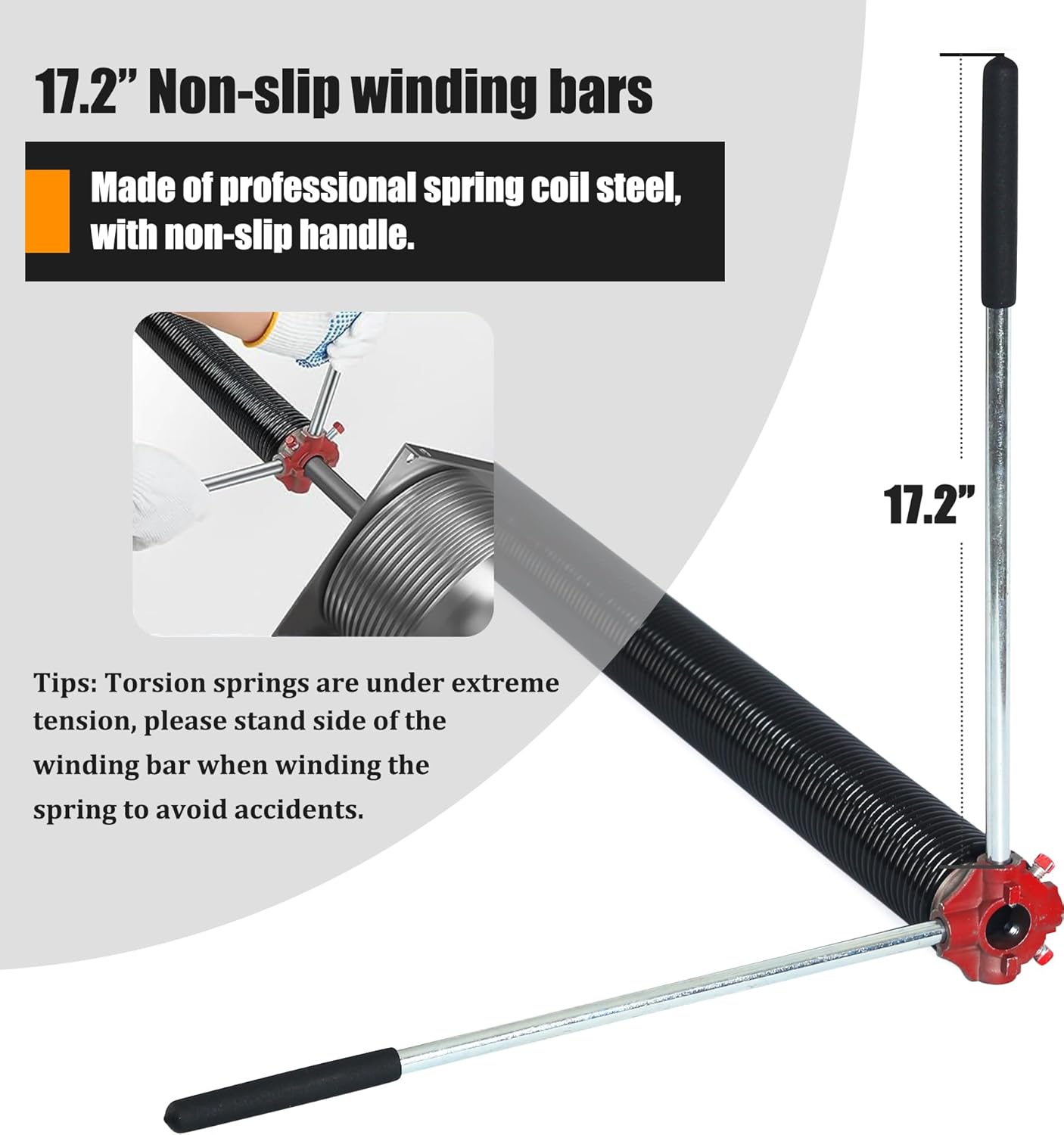 Garage Door Torsion Spring Set, Pair of 2" Electrophoresis Coated Garage Door Springs Replacement with 2 Non-Slip Winding Bars and Bearing, Minimum 16000 Cycles (.207x2x25)