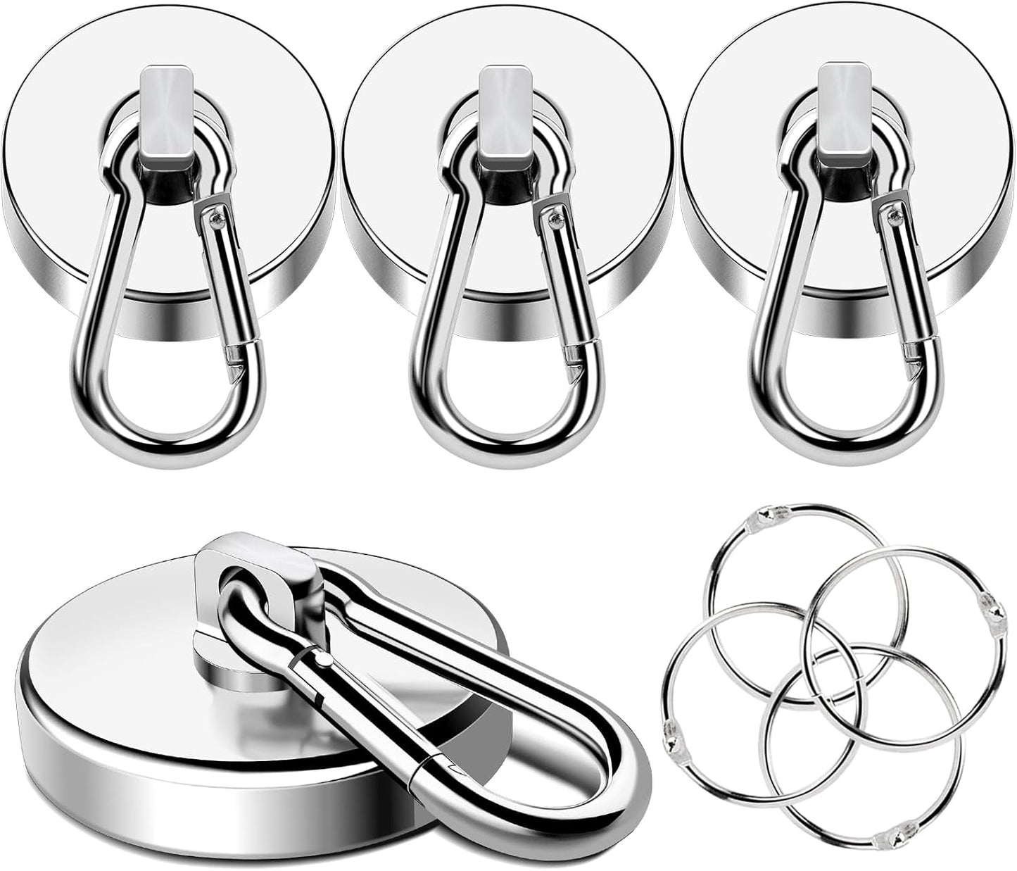 MIKEDE Strong Magnetic Hooks Heavy Duty, 200LBS+ Swivel Neodymium Magnets with Carabiner Hook, Hooks for Hanging, Curtain, Home, Workplace - 4 Pack