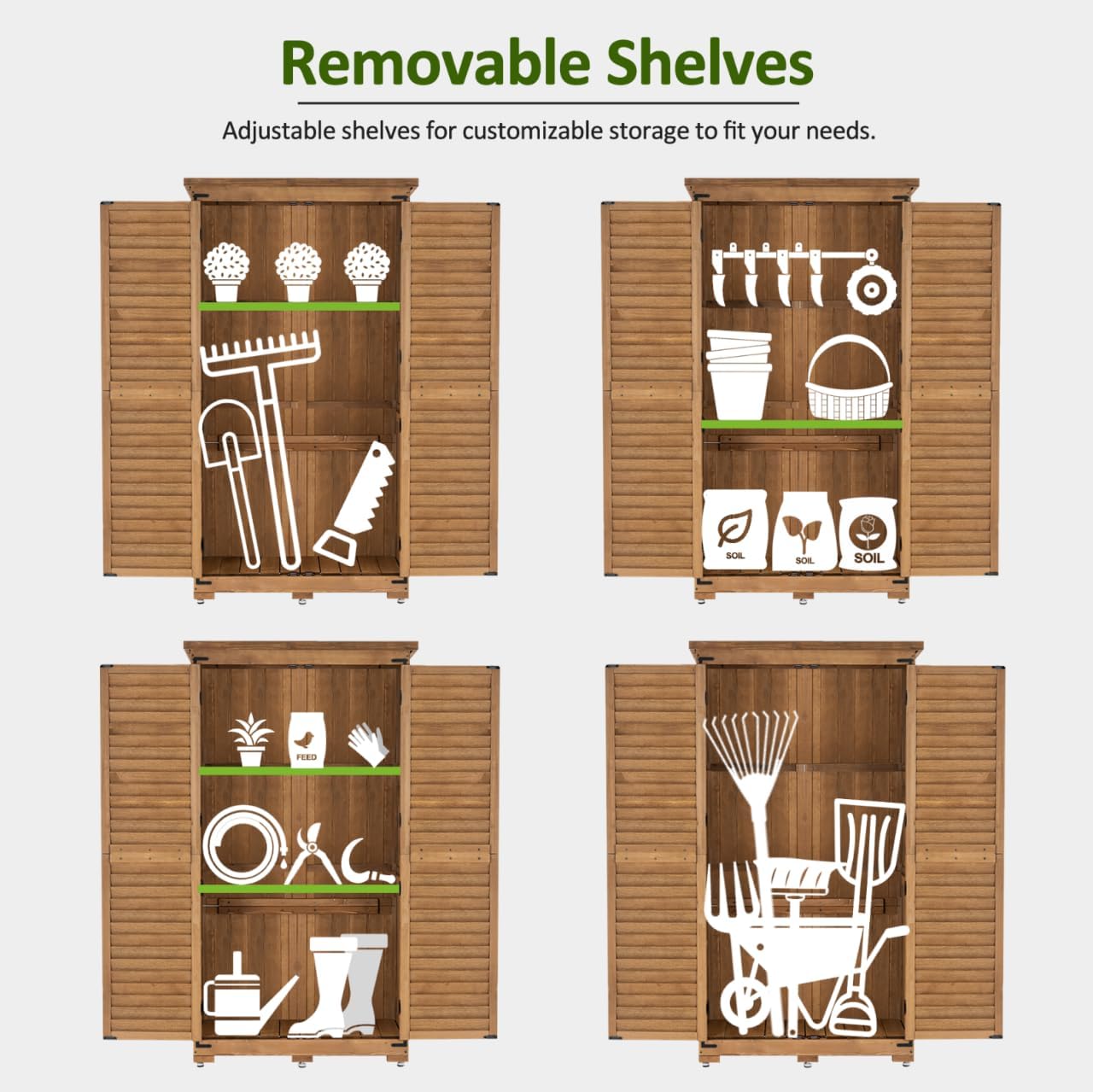 MCombo Outdoor Storage Cabinet, Garden Storage Shed, Outside Vertical Shed with Lockers, Outdoor 63 Inches Wood Tall Cabinet for Yard and Patio 0870 (Natural)