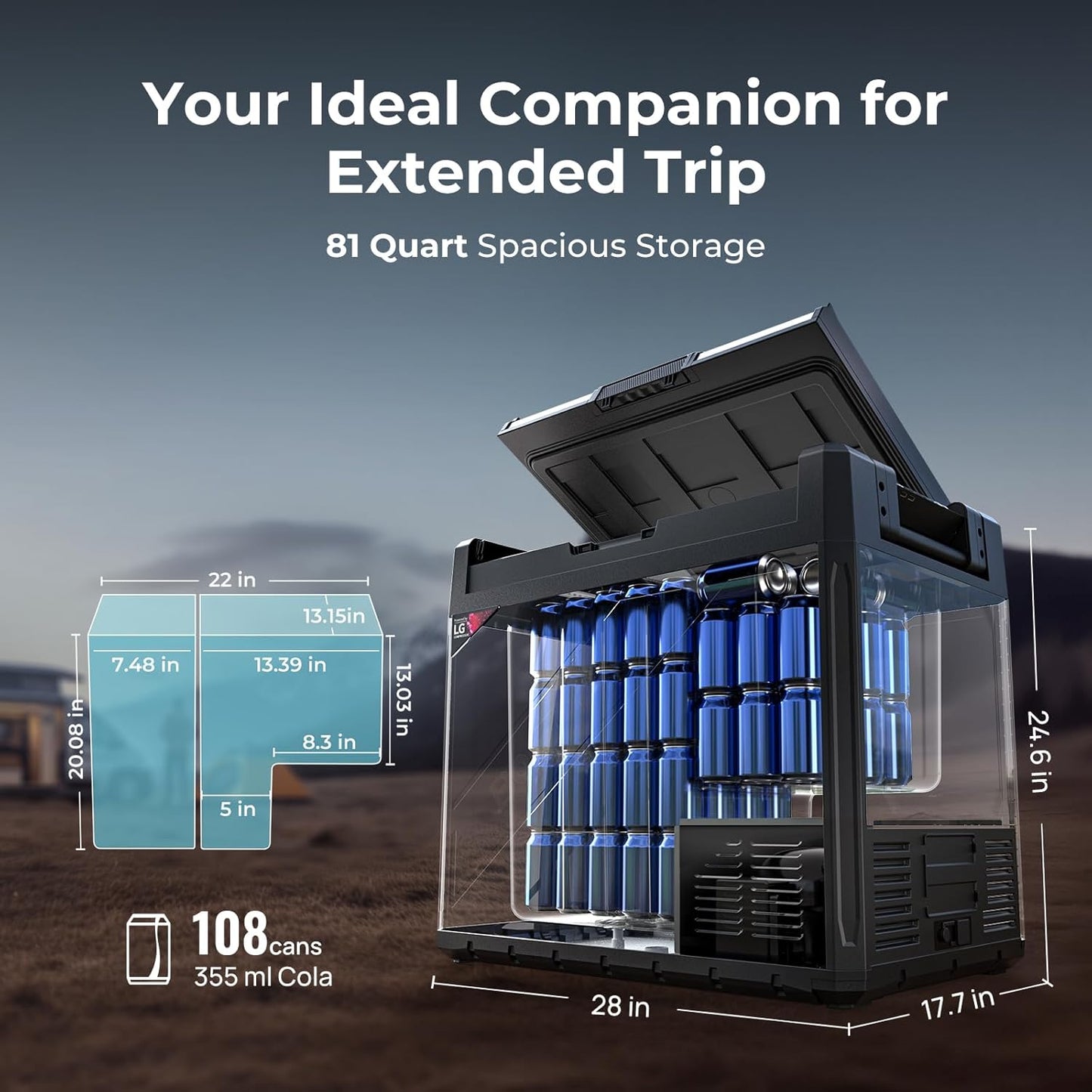 BougeRV 12 Volt Portable Refrigerator, 81 Quart Rocky V2.0 Dual Zone Car Fridge Freezer with LG Compressor, Compressor Cooler with App Control 12/24V DC, 110~240V AC for Camping, Travel, RV, Truck