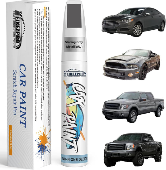 Sterling Gray Metallic(UJ) Touch Up Paint for Ford, Car Paint Scratch Repair Remover Pen Color Exact Match, Quick and Easy Fix Automotive Chips and Nicks Scuff
