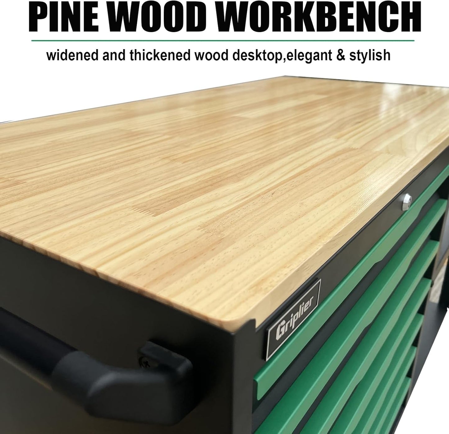 7-Drawers Professional Tool Cart Cabinet,Rolling Tool Chest with Double Shelves,Wood Workbench,Brake Wheels,51.1W x 18.9D x 32.3H inches for Garage, Workshop, or Outdoor Use(7 Drawers)