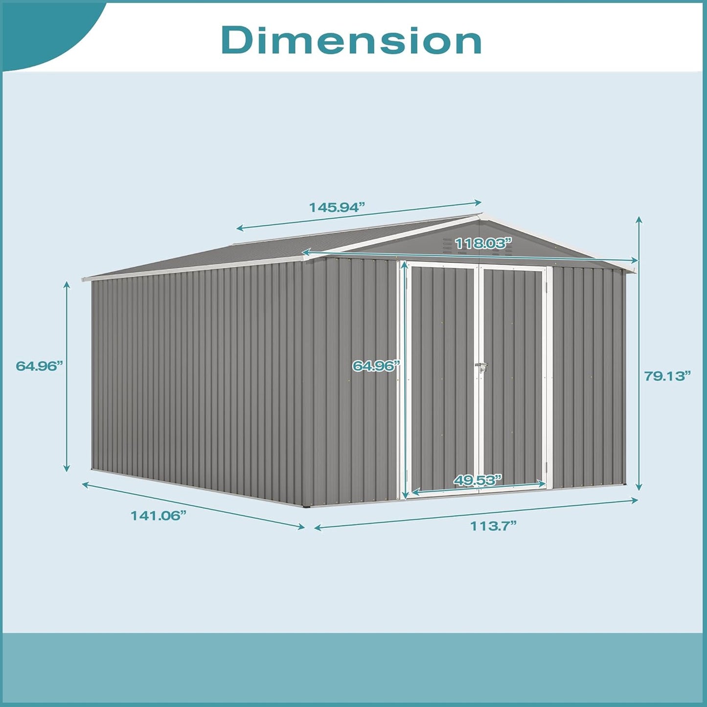 Large Outdoor Storage Shed, 10' X 12' Metal Galvanized Steel Garden Shed with 4 Vents, Utility Tool Shed Storage House for Backyard, Patio, Lawn