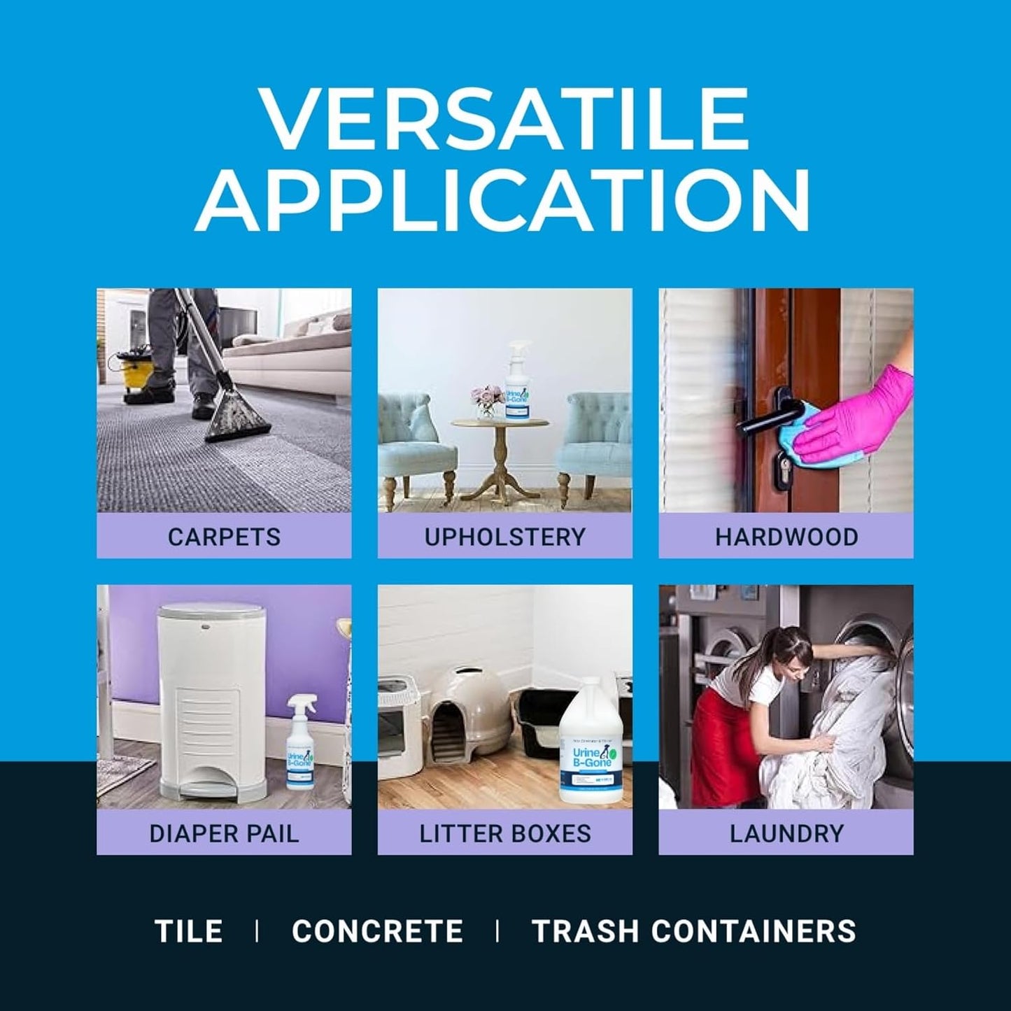 KINZUA ENVIRONMENTAL Urine B-Gone, Professional Enzyme Odor Eliminator & Pet Stain Remover, Human, Cat & Dog Urine Cleaner, Effective on Laundry, Carpets & More, Lavender Scent, 32oz, Pack of Two