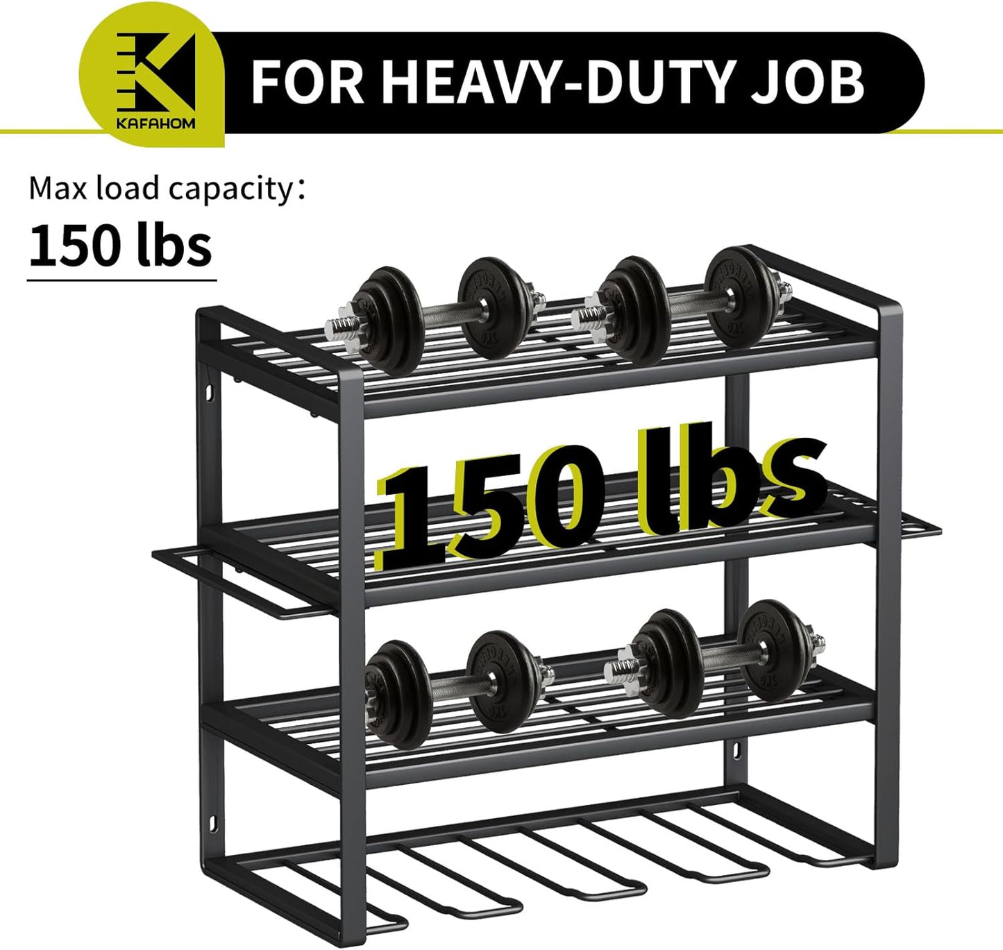 KAFAHOM Power Tool Organizer,4 Layer Drill Holders Wall Mount,Heavy Duty Metal Organizers and Storage Rack for Garage Organization,Tools Shelves with Screwdriver Plier/Hammer Holder, Black