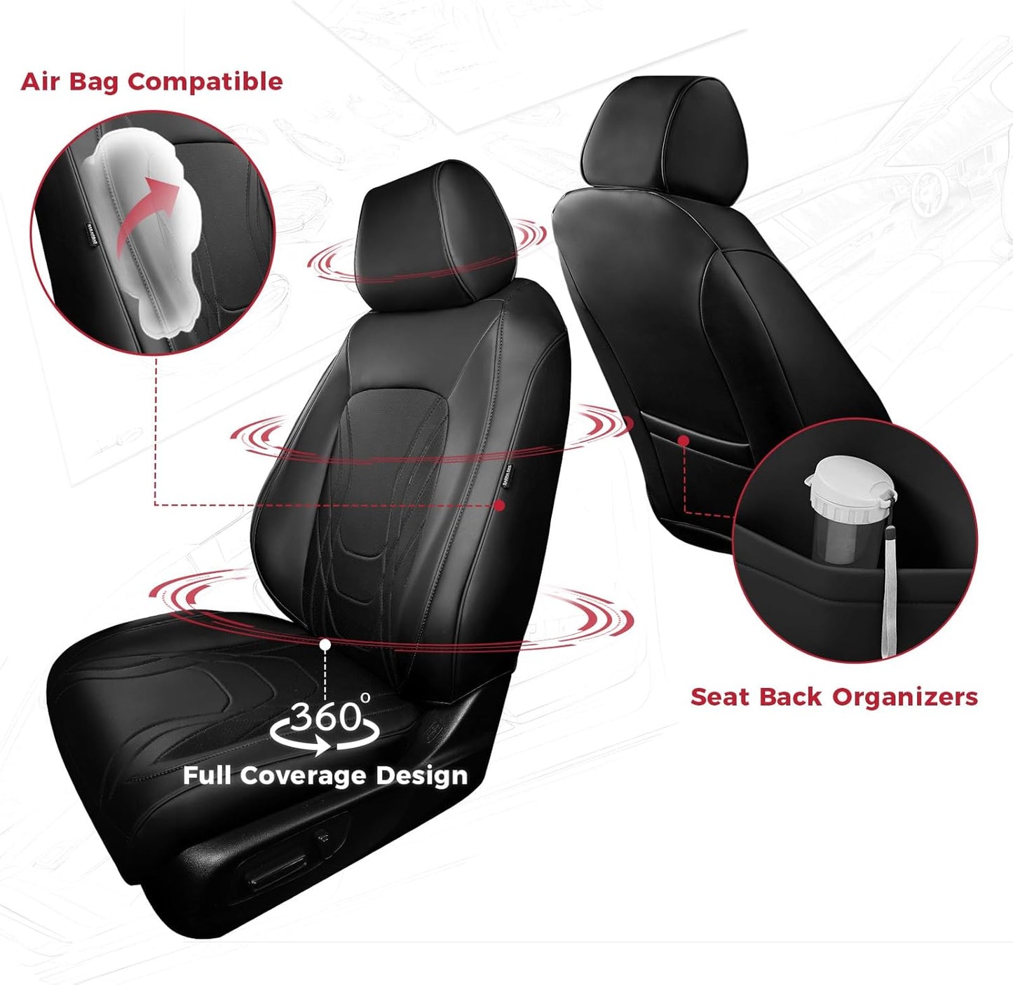 FREESOO Seat Covers for Honda CRV, Custom Fit Seat Covers Full Set, CRV LX EX EX-L Sport Touring Special Edition Trailsport Hybrid & Gas 2023 2024 2025 2026, Luxury Leather Car Seat Cover, Black