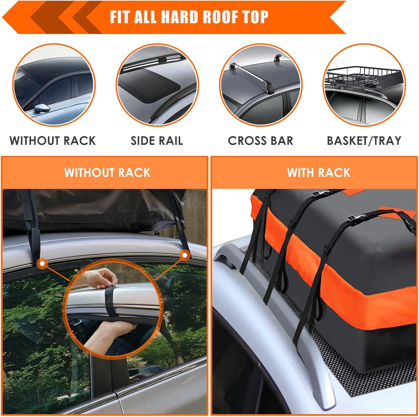 MeeFar Car Roof Bag XBEEK Rooftop top Cargo Carrier Bag Waterproof 15 Cubic feet for All Cars with/Without Rack, Includes Anti-Slip Mat, 8 Reinforced Straps, 6 Door Hooks, Luggage Lock
