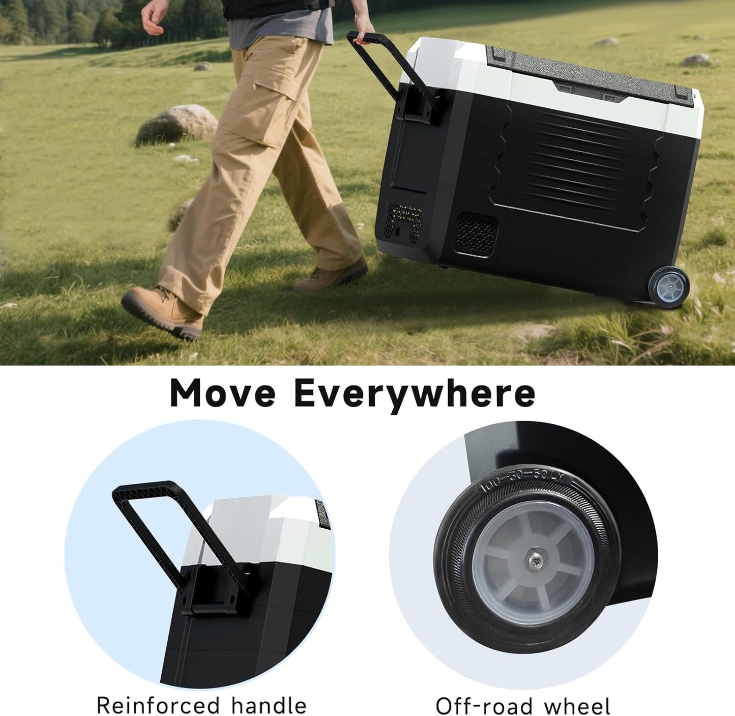 SubSun12V Cooler Car Fridge, 48QT -4℉~68℉ Fast Cooling Car Refrigerator, Portable Freezer with 12/24V DC and 110-220V AC, Electric Cooler for Camping, Road Trip and Boat