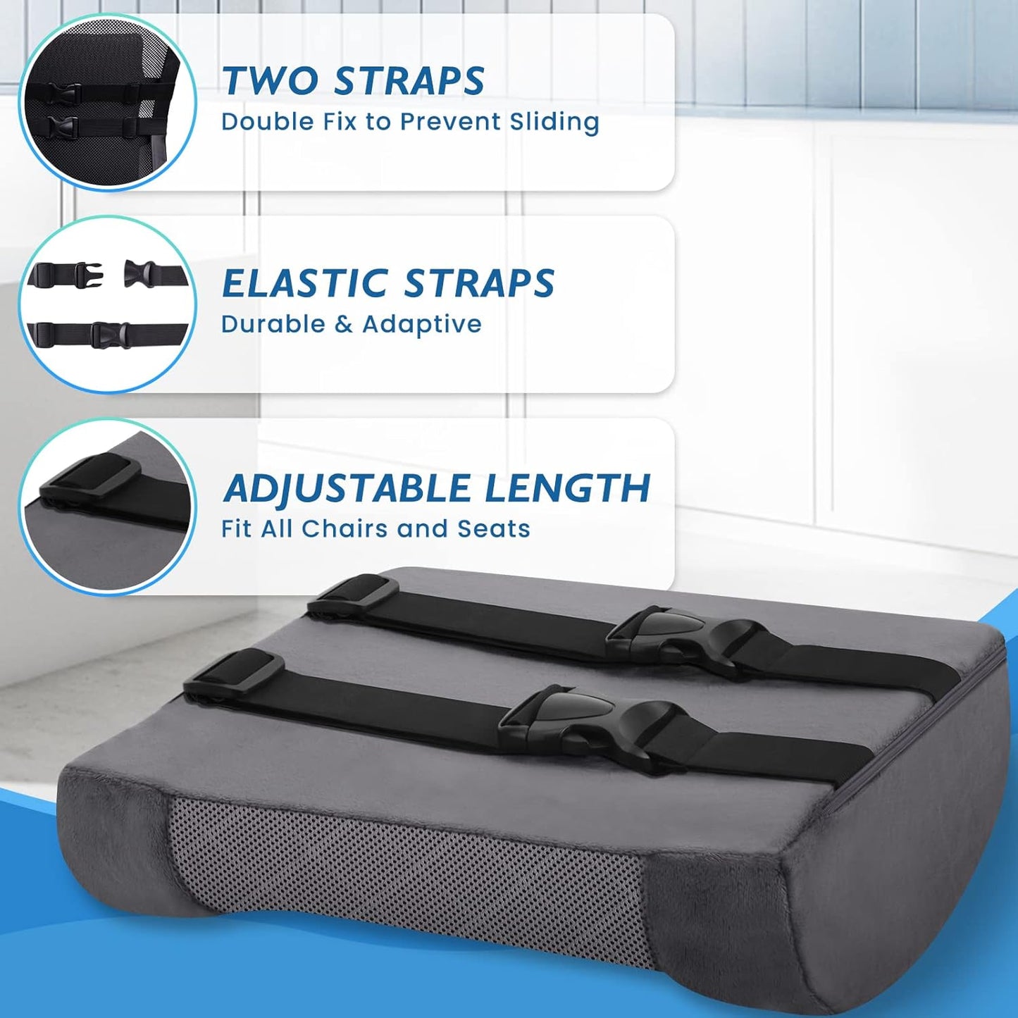 Lumbar Support Pillow for Office Chair Back Support Lumbar Pillow for Car, Gaming, Office Chair - Improve Sitting Posture & Back Pain Relief, Memory Foam, Adjustable Straps, Fluffy Grey