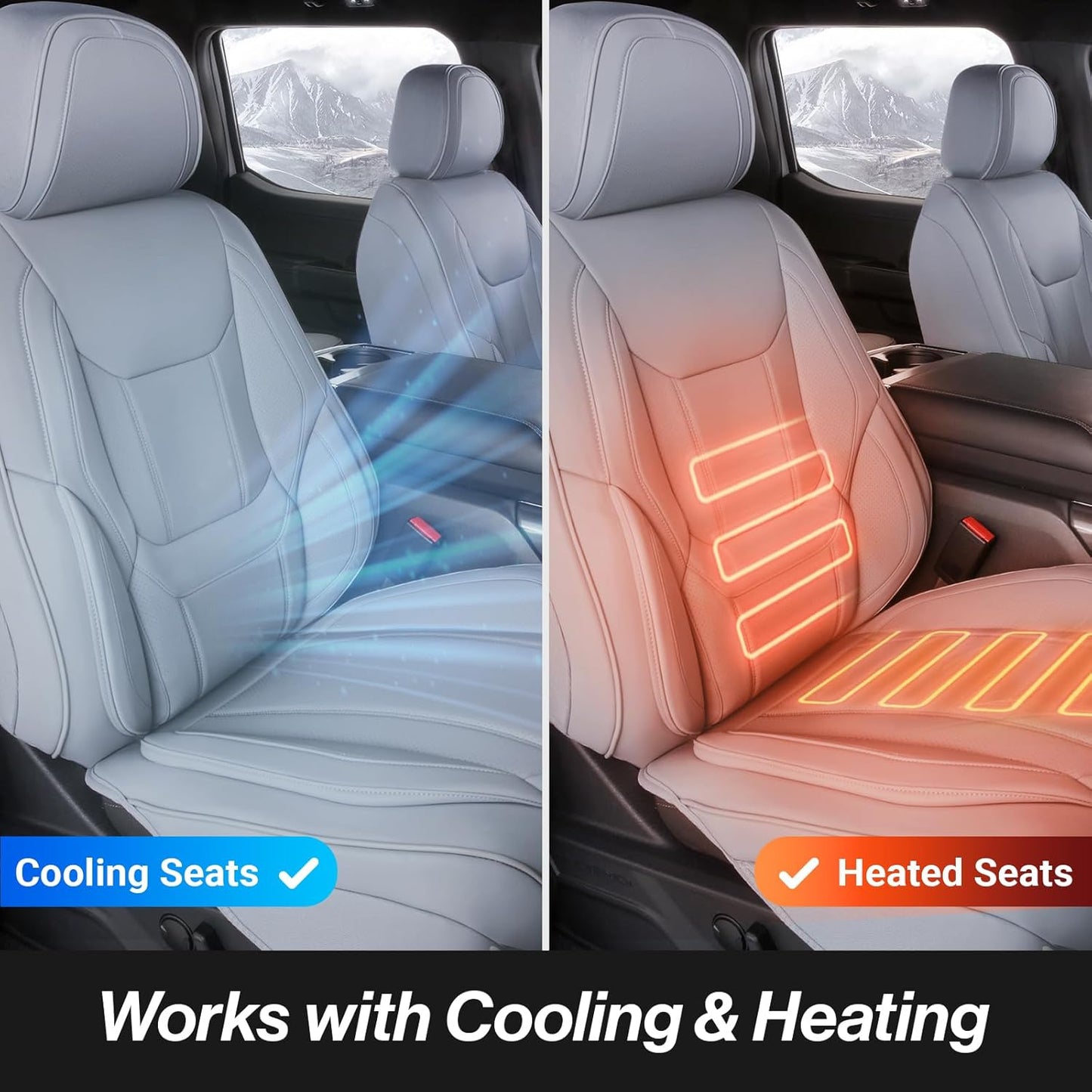 Coverland Custom Car Seat Covers Compatible with Avalanche, Ram 1500, Ram 2500 - Premium Leather Non-Slip Memory Foam Waterproof Interior Protector Front Seat-Gray [See Size Chart-Size A43]
