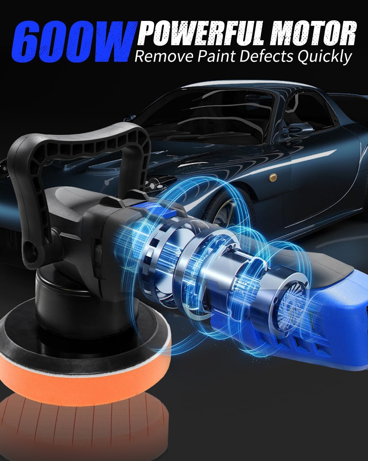 AVID POWER Buffer Polisher, 6-inch Dual Action/DA Polisher for Car Detailing, Random Orbital Car Buffer Polisher Waxer Kit with Variable Speed & 3 Polishing Pads-Blue