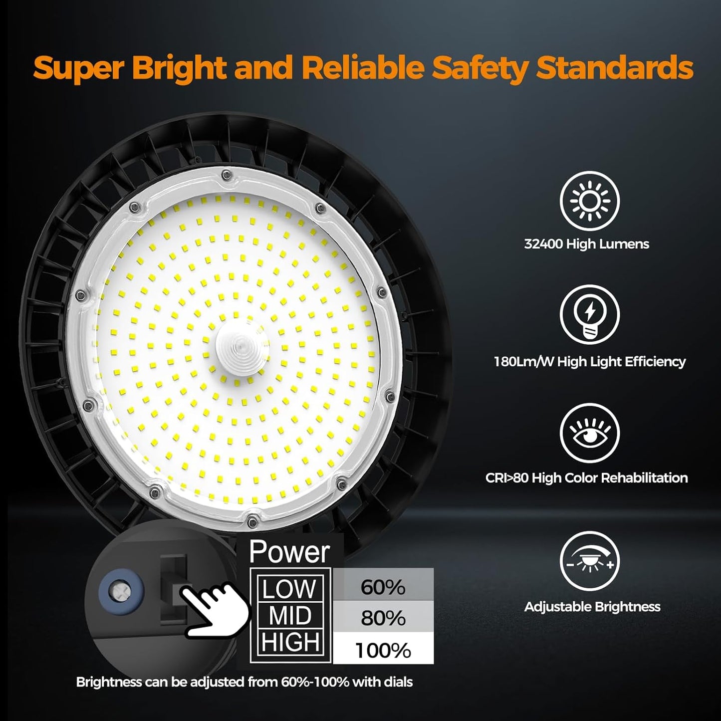 High Bay Lights 180W LED UFO Light LED Shop Lights 32400 LM 6000K IP65 Commercial Bay Lighting Fixture 5ft Cable Plug & Play for Warehouse Factory Garage Workshop Barn 6 Pack