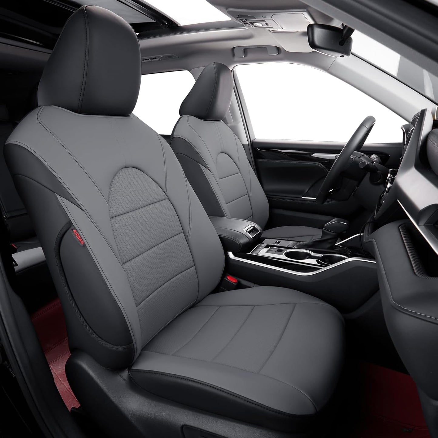 coverdream Camry Seat Covers Custom Fit for 2018-2024 Toyota Camry L LE SE SE Nightshade,Full Coverage Waterproof Leatherette Car Seat Protector (Full Set,Black/Gray)