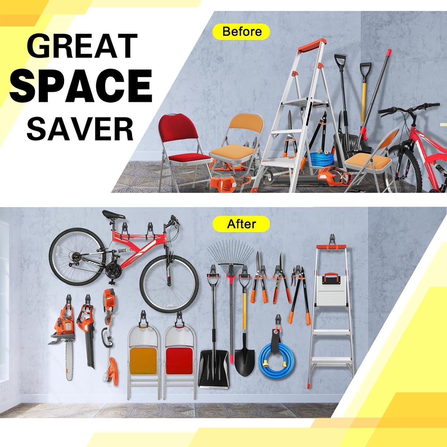 28 Pack Heavy Duty Garage Hooks, Utility Wall Mounted Storage System, with Anti-Slip Coating Hanger, for Hanging Power and Garden Tools, Ladders, Bikes, Ropes and Bulk Items