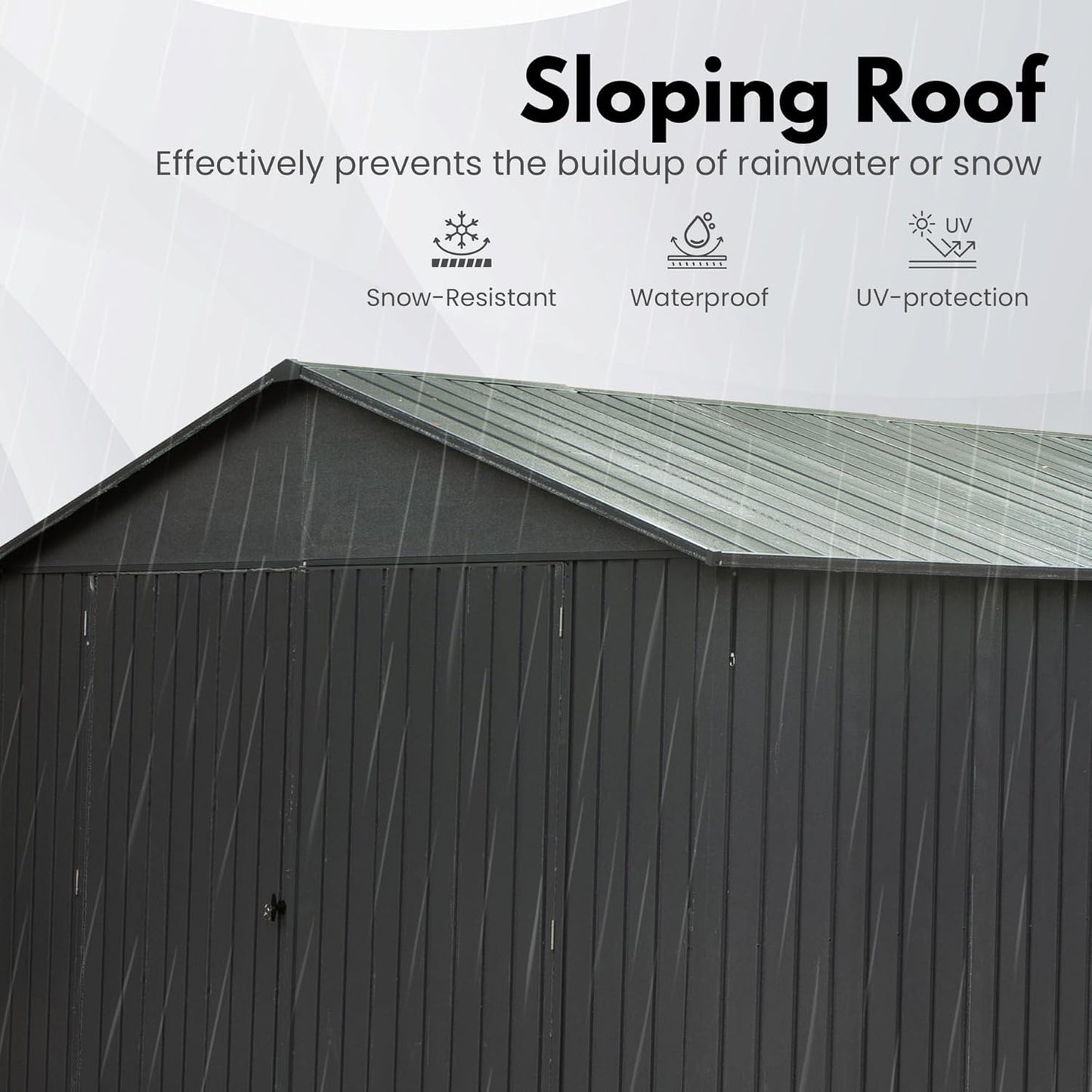 Domi 12'x15' Metal Garage Shed, Heavy Duty Outdoor Steel Carport with Lockable Double, Side Doors, 80MPH Wind and Snow Resistant Enclosed Storage for Cars, Trucks, Motorcycles, Tools, Dark Grey